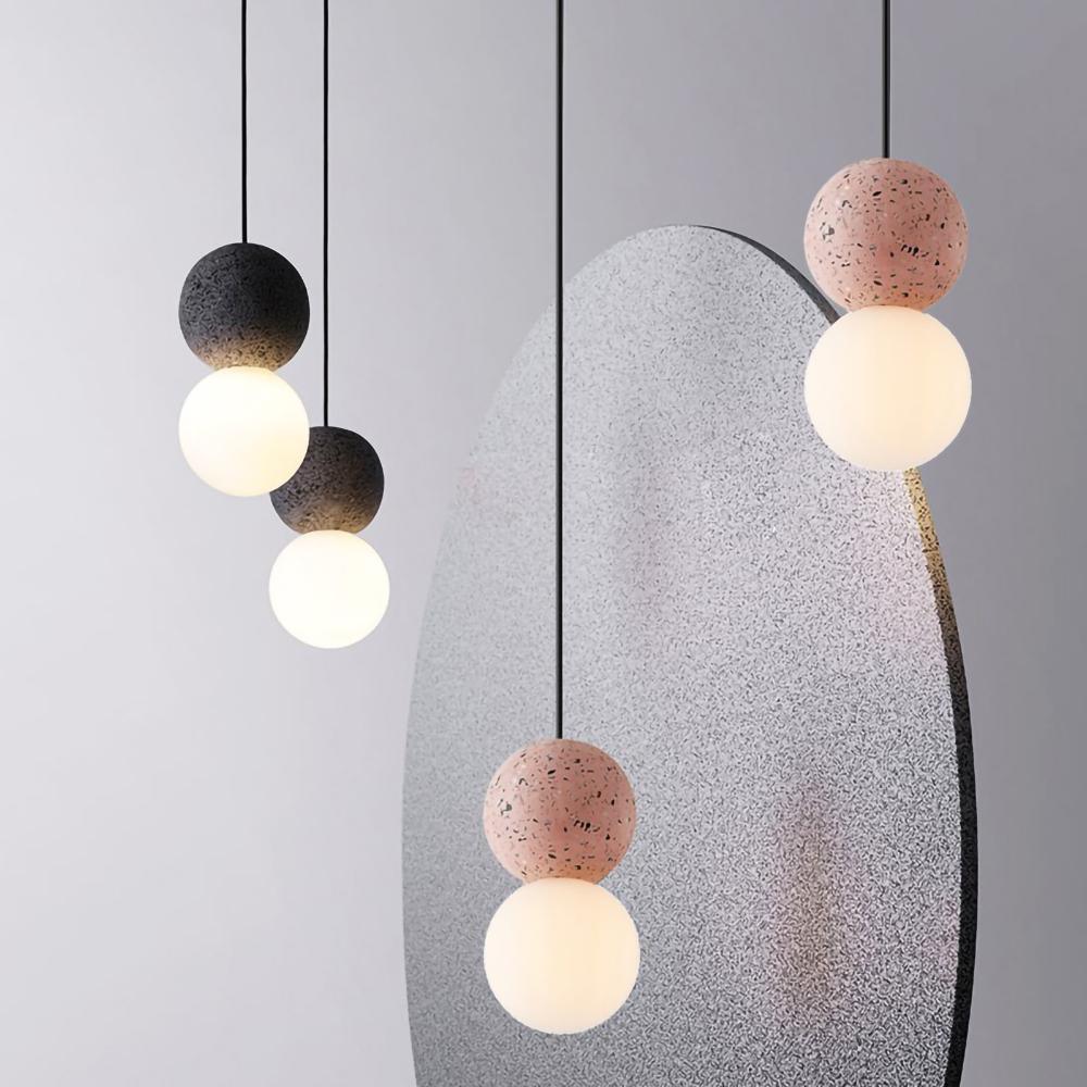 Origo Pendelleuchte: Zeitlose Eleganz aus Vulkanstein und opalem Glas für ein harmonisches Lichtspiel! - Cueteks