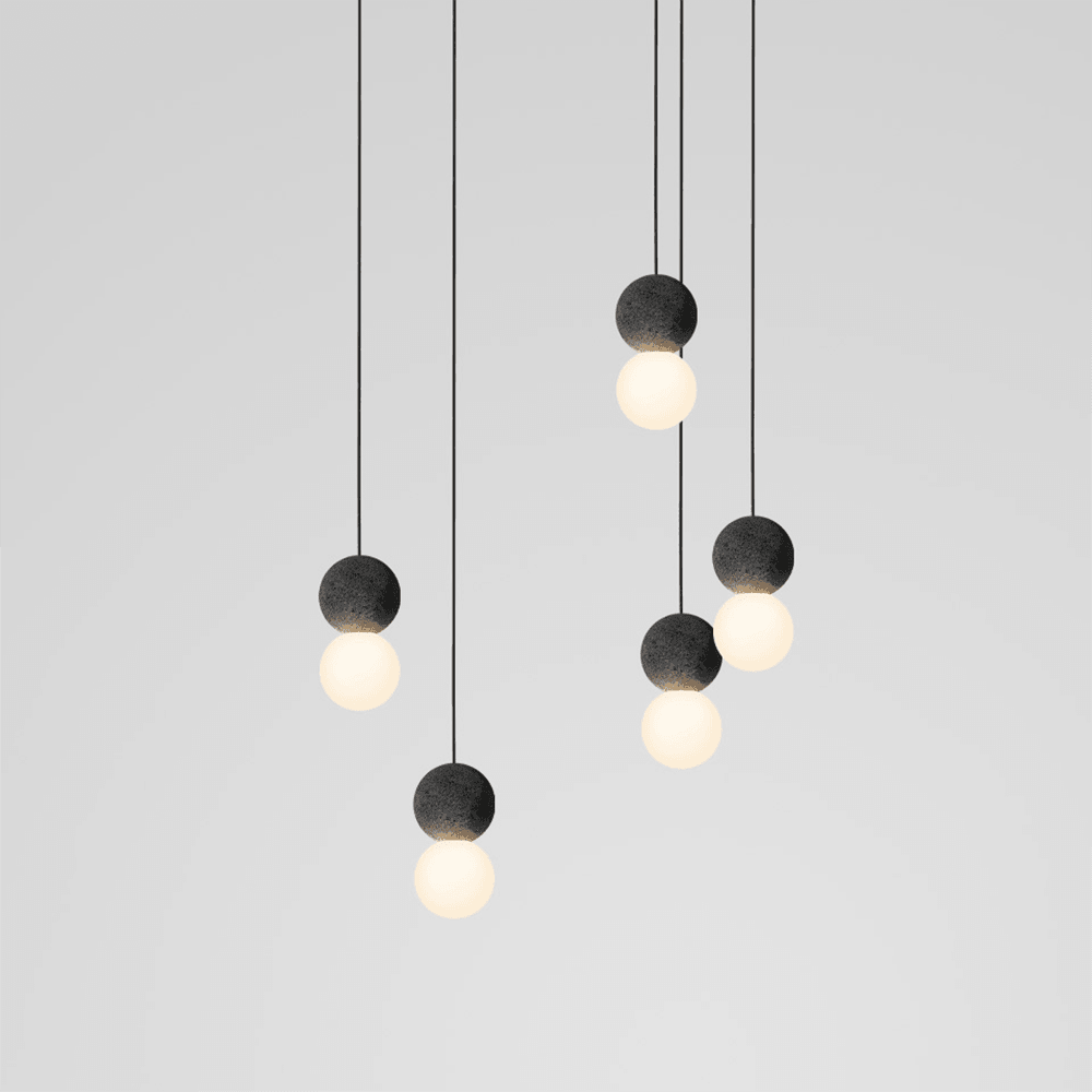 Origo Pendelleuchte: Zeitlose Eleganz aus Vulkanstein und opalem Glas für ein harmonisches Lichtspiel! - Cueteks