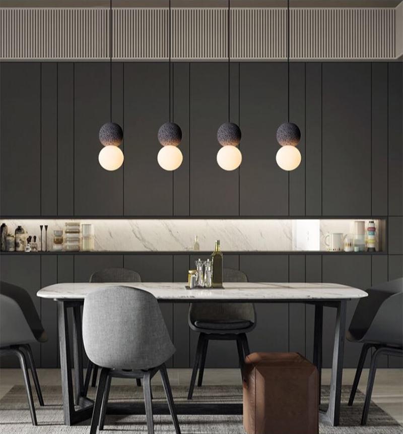 Origo Pendelleuchte: Zeitlose Eleganz aus Vulkanstein und opalem Glas für ein harmonisches Lichtspiel! - Cueteks