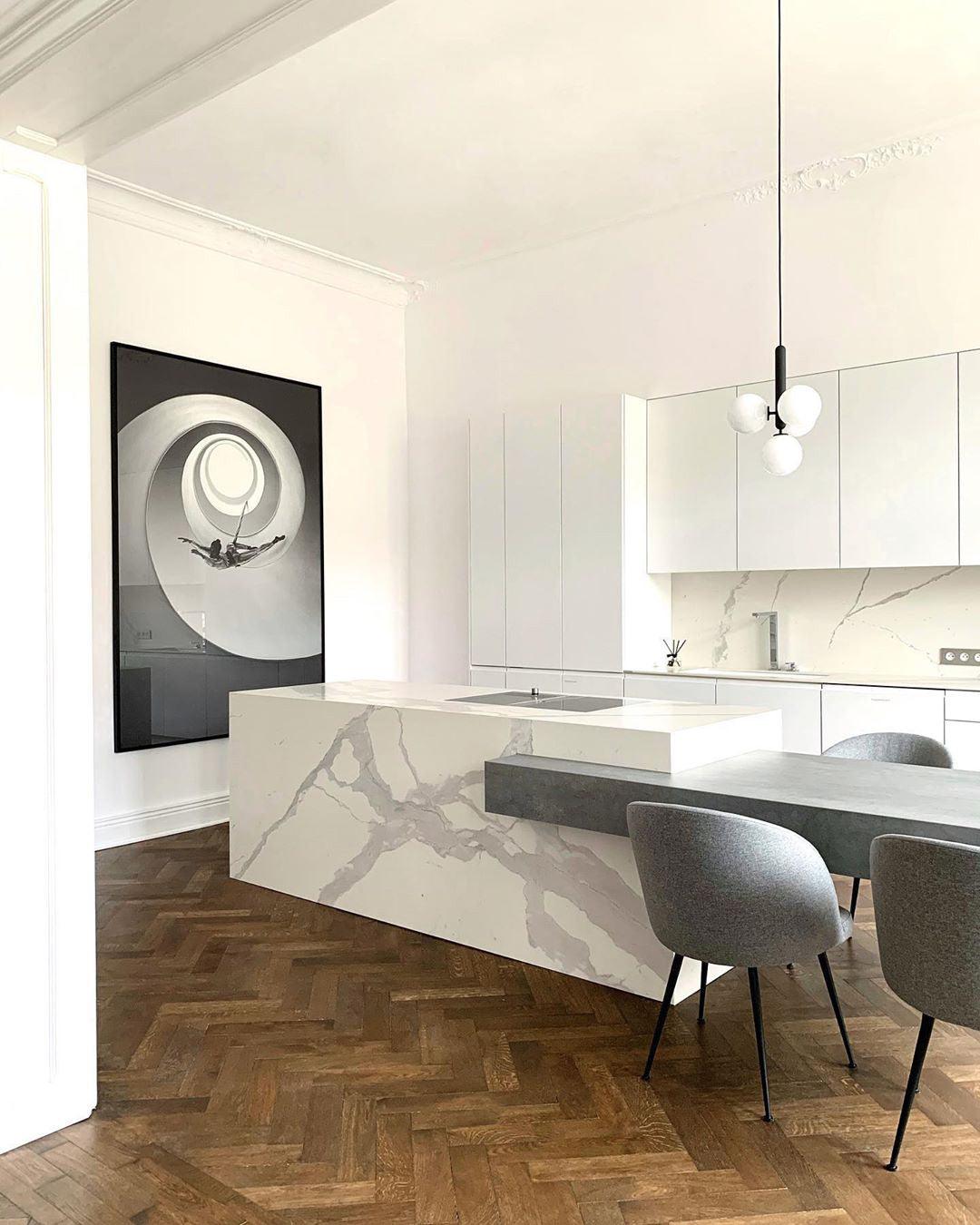 White globe cluster above a pale dining setting