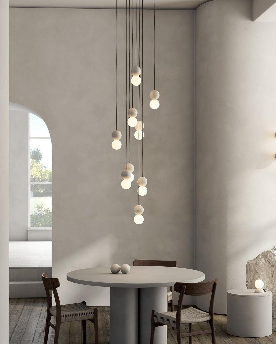 Origo Pendelleuchte: Zeitlose Eleganz aus Vulkanstein und opalem Glas für ein harmonisches Lichtspiel! - Cueteks