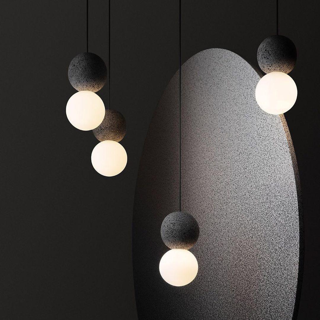 Origo Pendelleuchte: Zeitlose Eleganz aus Vulkanstein und opalem Glas für ein harmonisches Lichtspiel! - Cueteks