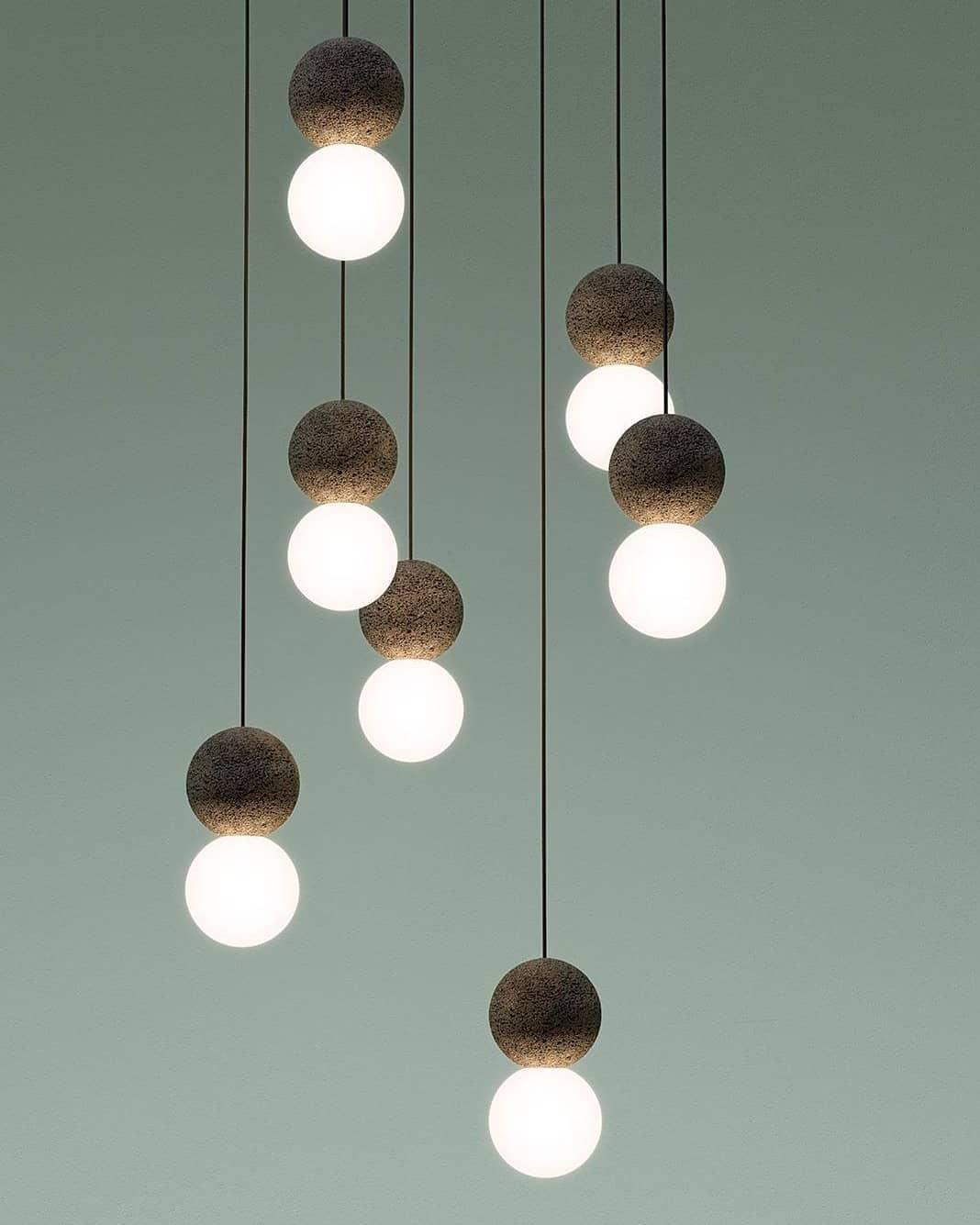 Origo Pendelleuchte: Zeitlose Eleganz aus Vulkanstein und opalem Glas für ein harmonisches Lichtspiel! - Cueteks