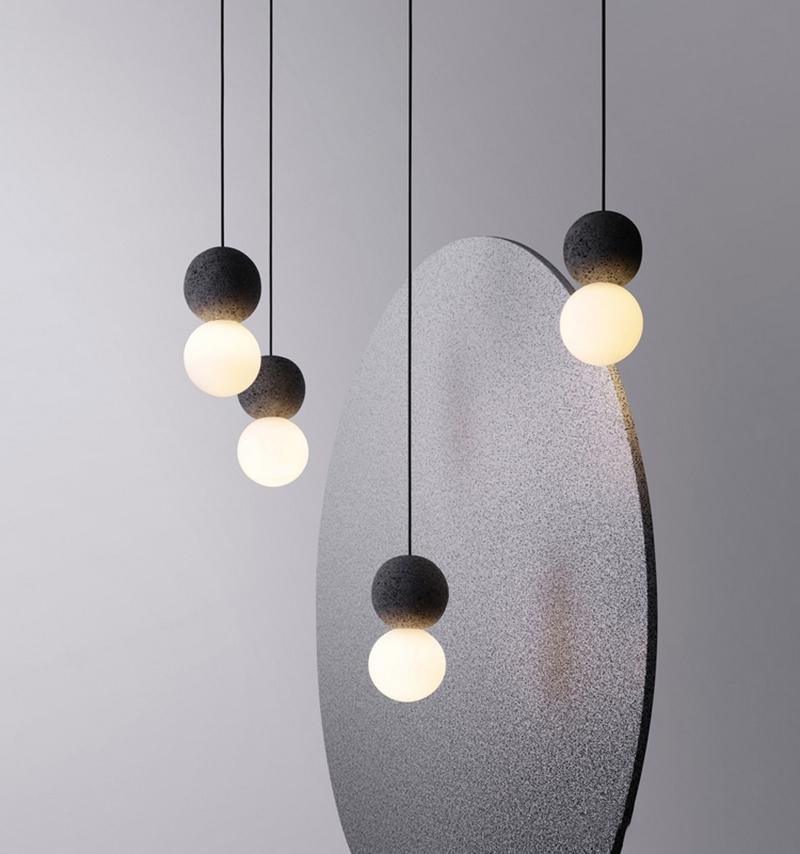Origo Pendelleuchte: Zeitlose Eleganz aus Vulkanstein und opalem Glas für ein harmonisches Lichtspiel! - Cueteks