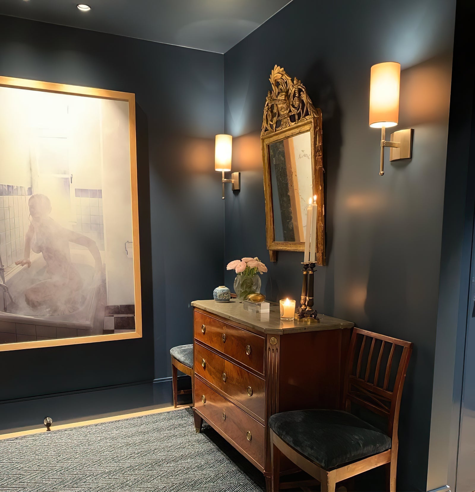 Two Silk Double Rod wall fixtures in a decorated interior
