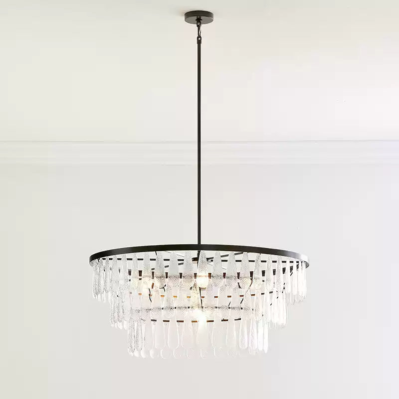 Gold Circular Textured Glass Chandelier - Cueteks