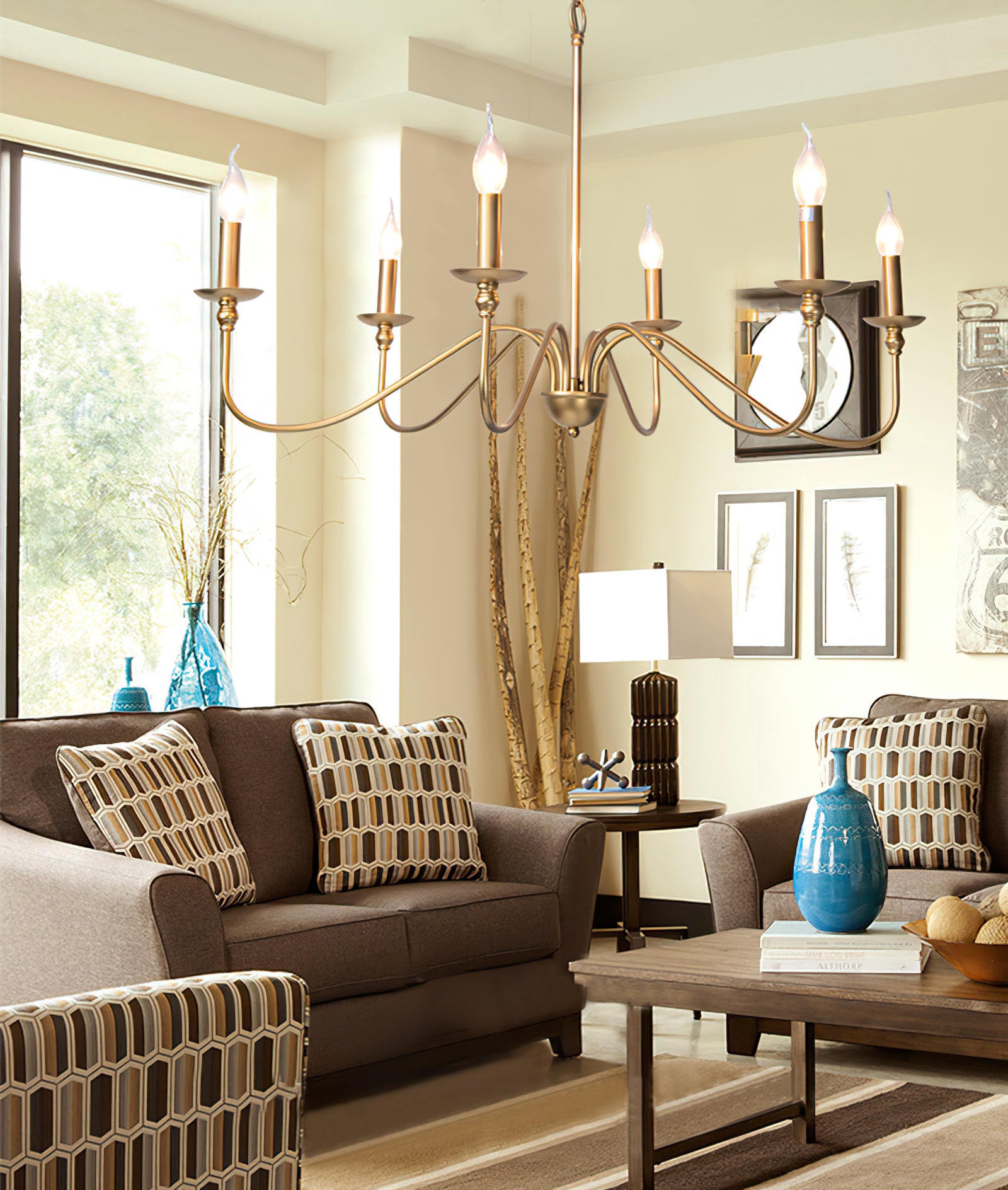 Classic Brass 6-Light Candle Chandelier - Cueteks