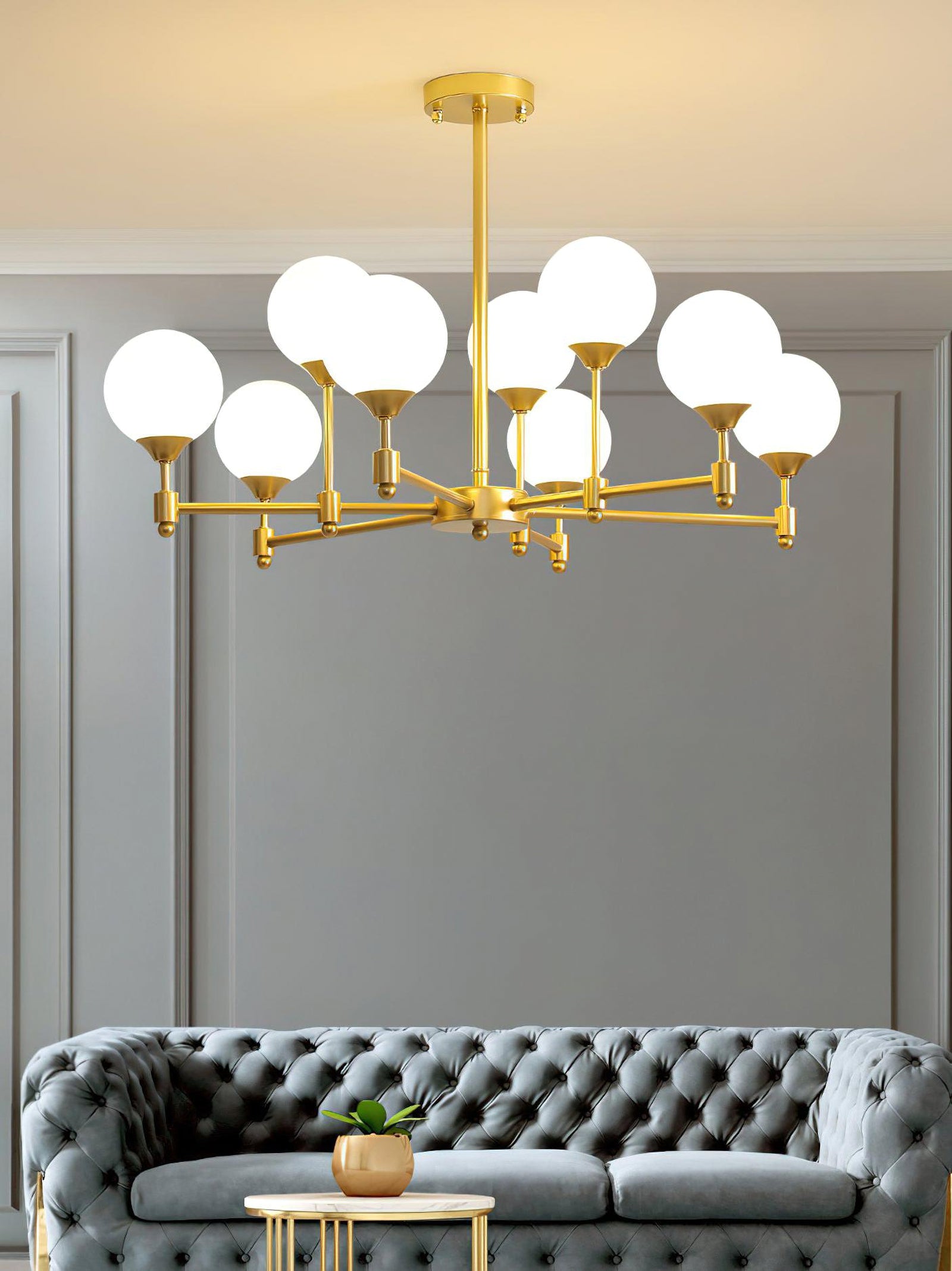 Brass Globe Mid-Century Modern Chandelier - Cueteks