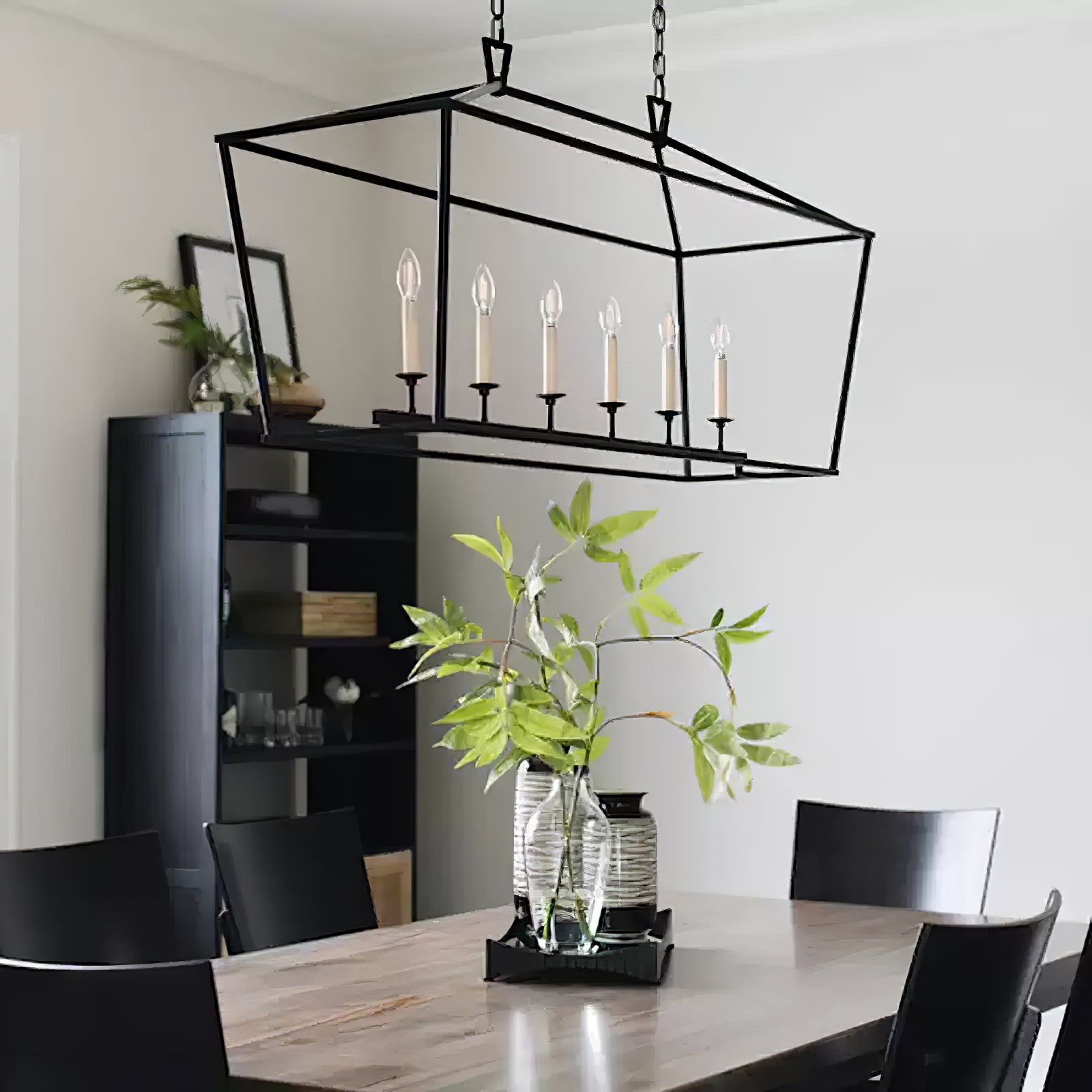 Gold Rectangular Lantern Linear Chandelier - Cueteks