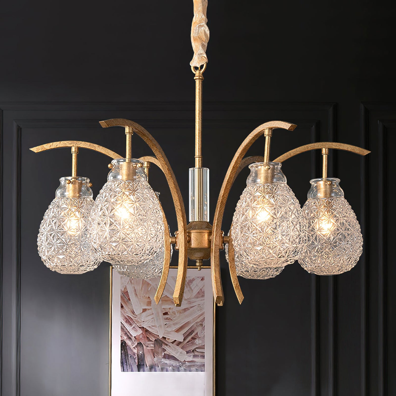 Golden floral glass chandelier - Cueteks