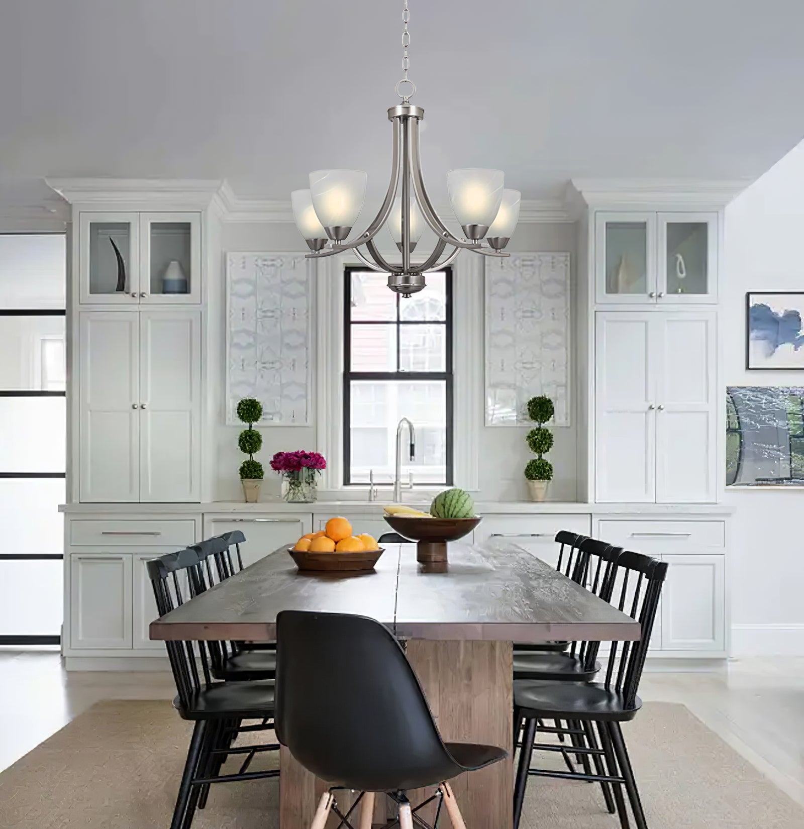Transitional 5-Light Satin Nickel Chandelier - Cueteks