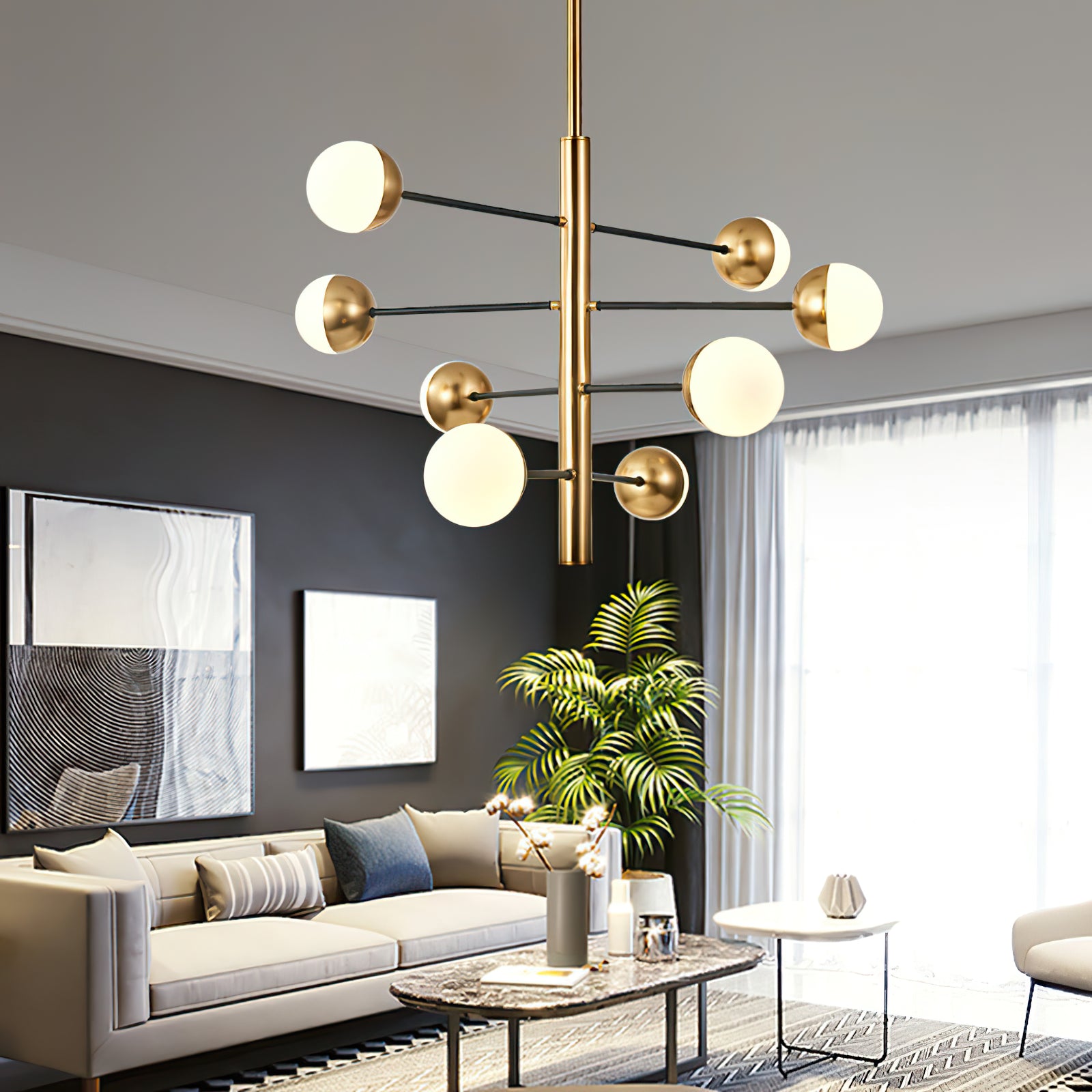 10-Globe Modern Brass Chandelier - Cueteks