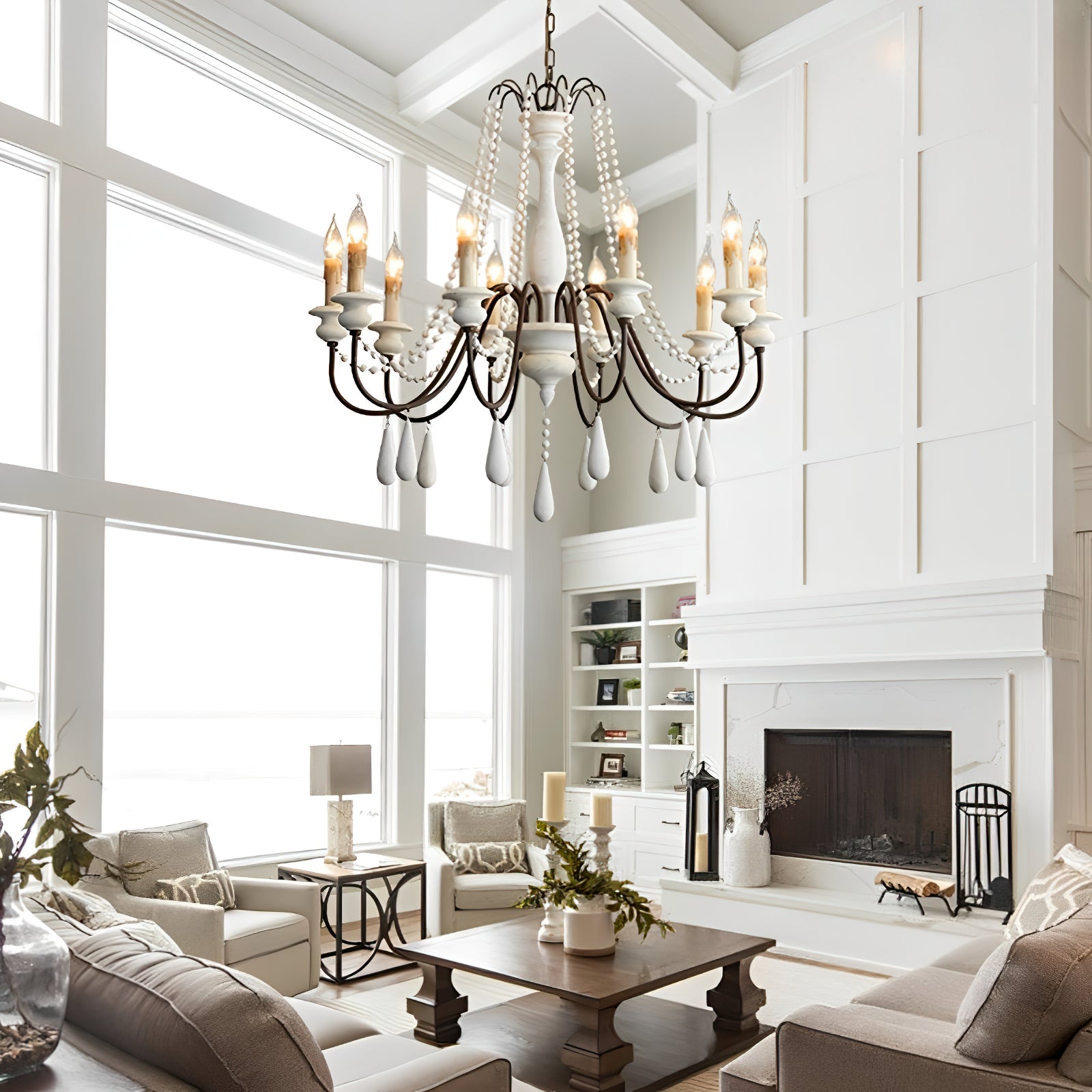 Rustic Beaded Candle Chandelier - Cueteks