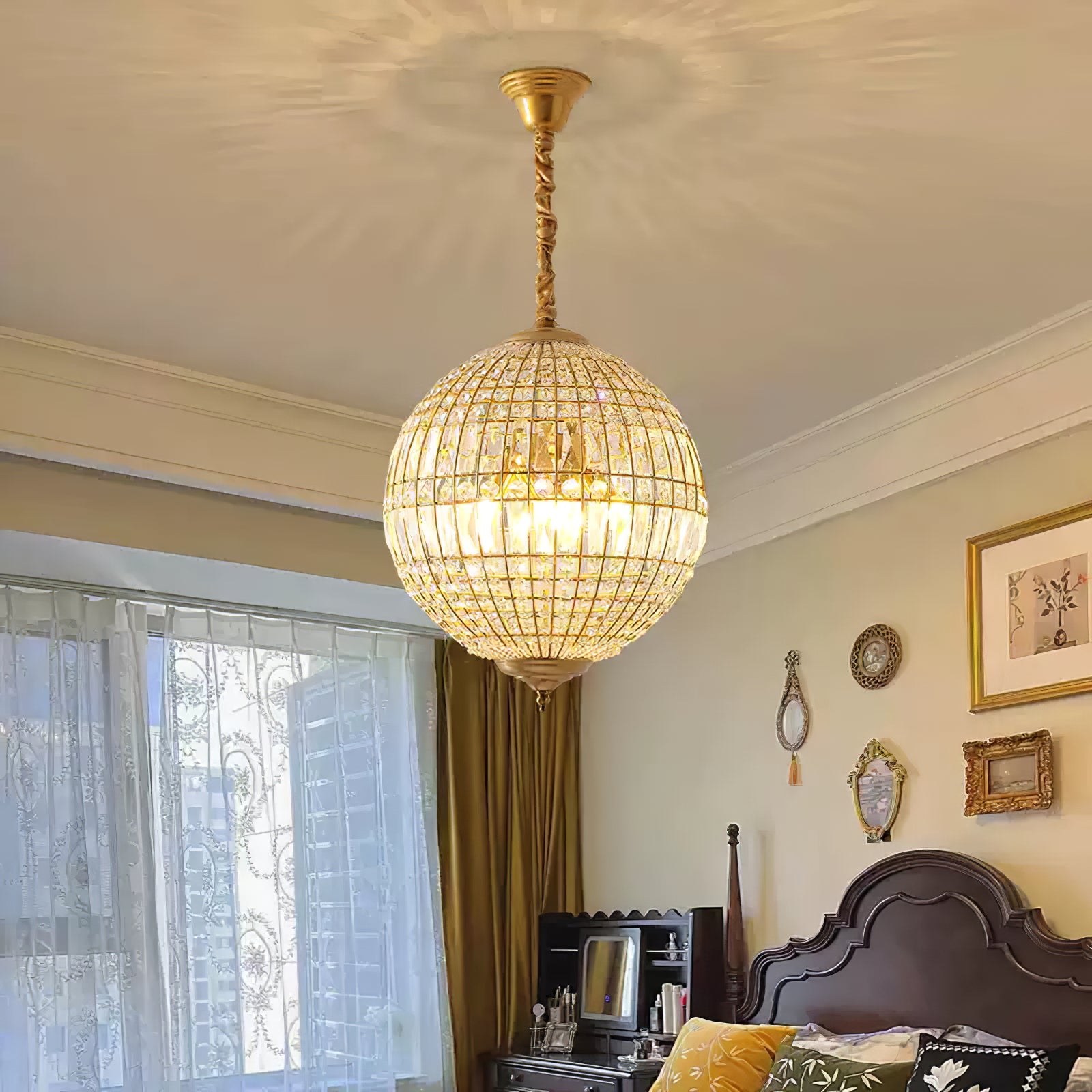 Vintage style crystal ball Pendant Light - Cueteks