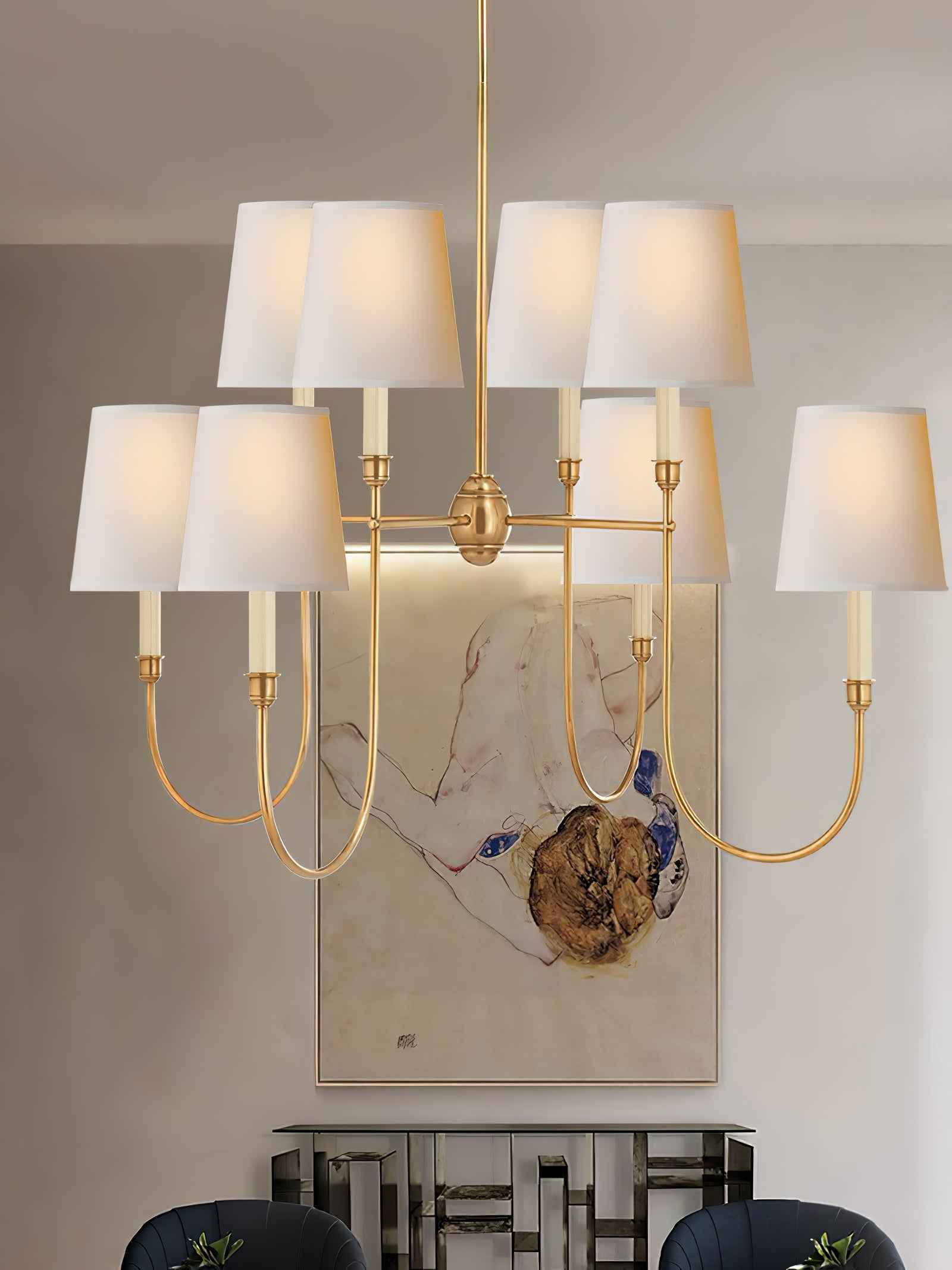 Vendome Gold Fabric Shade Chandelier - Cueteks