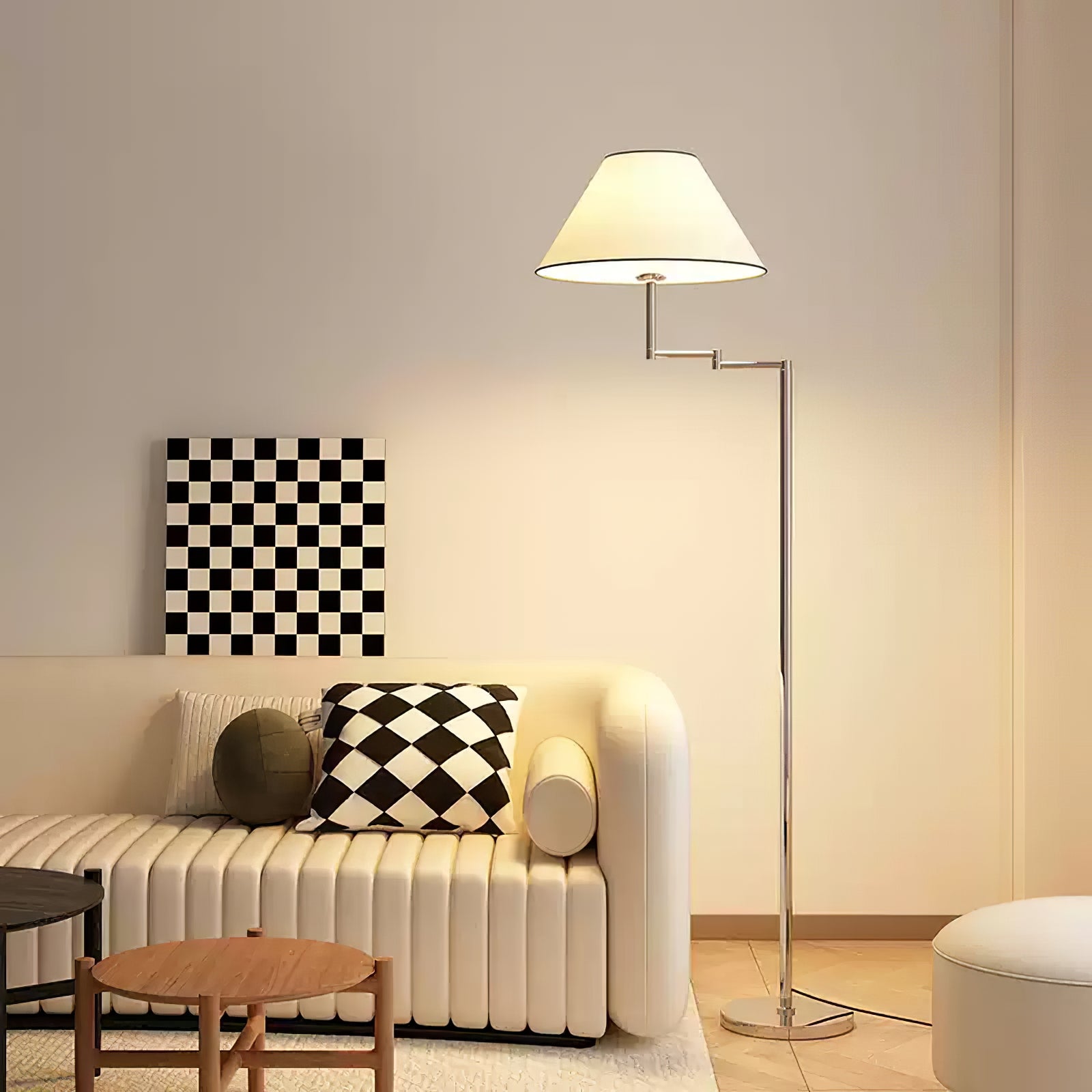 Contemporary Chrome Swing Arm Floor Lamp - Cueteks