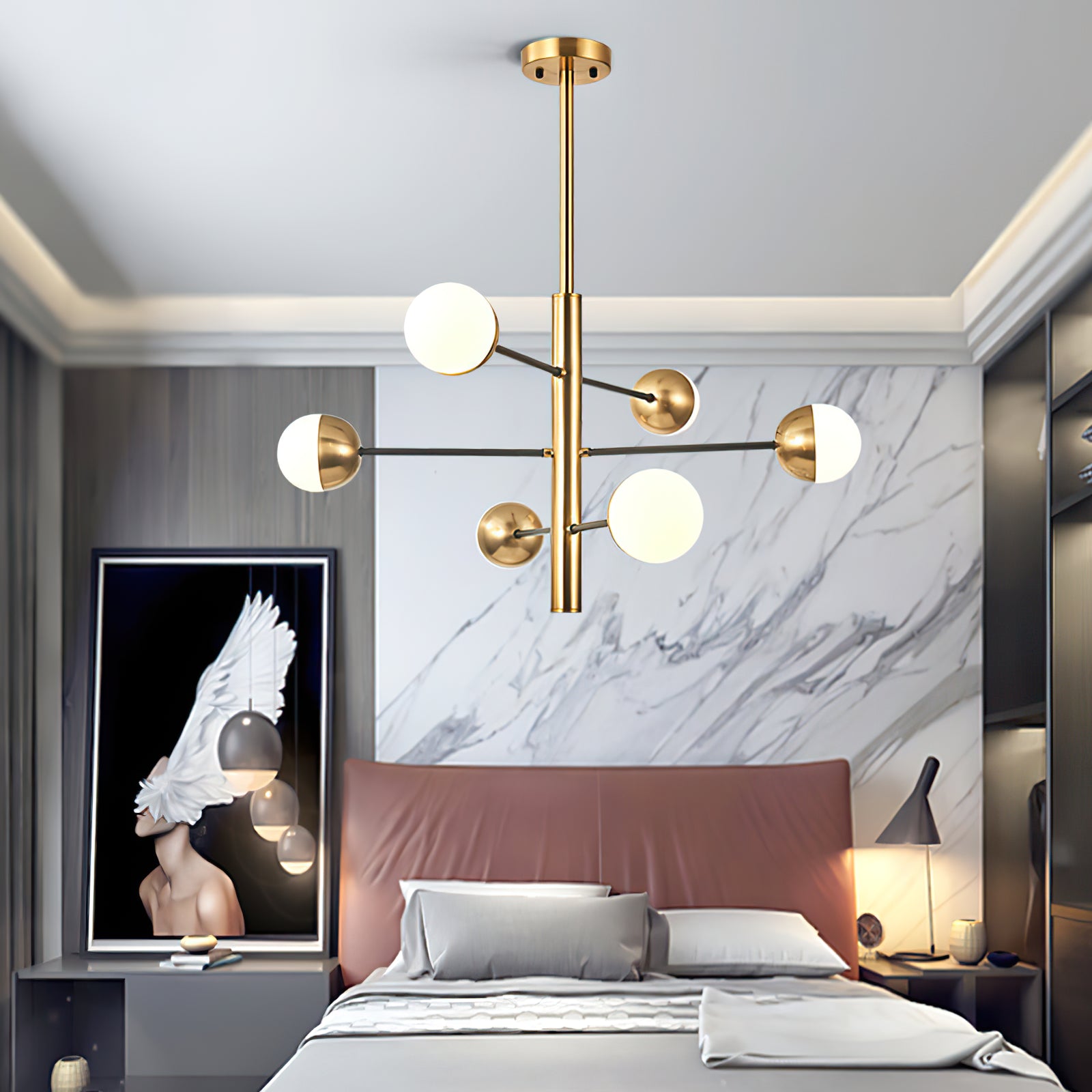 10-Globe Modern Brass Chandelier - Cueteks