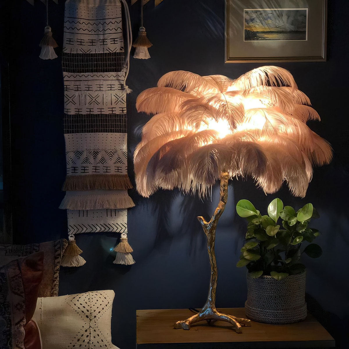Colorful Ostrich Feather Table Lamp - Cueteks