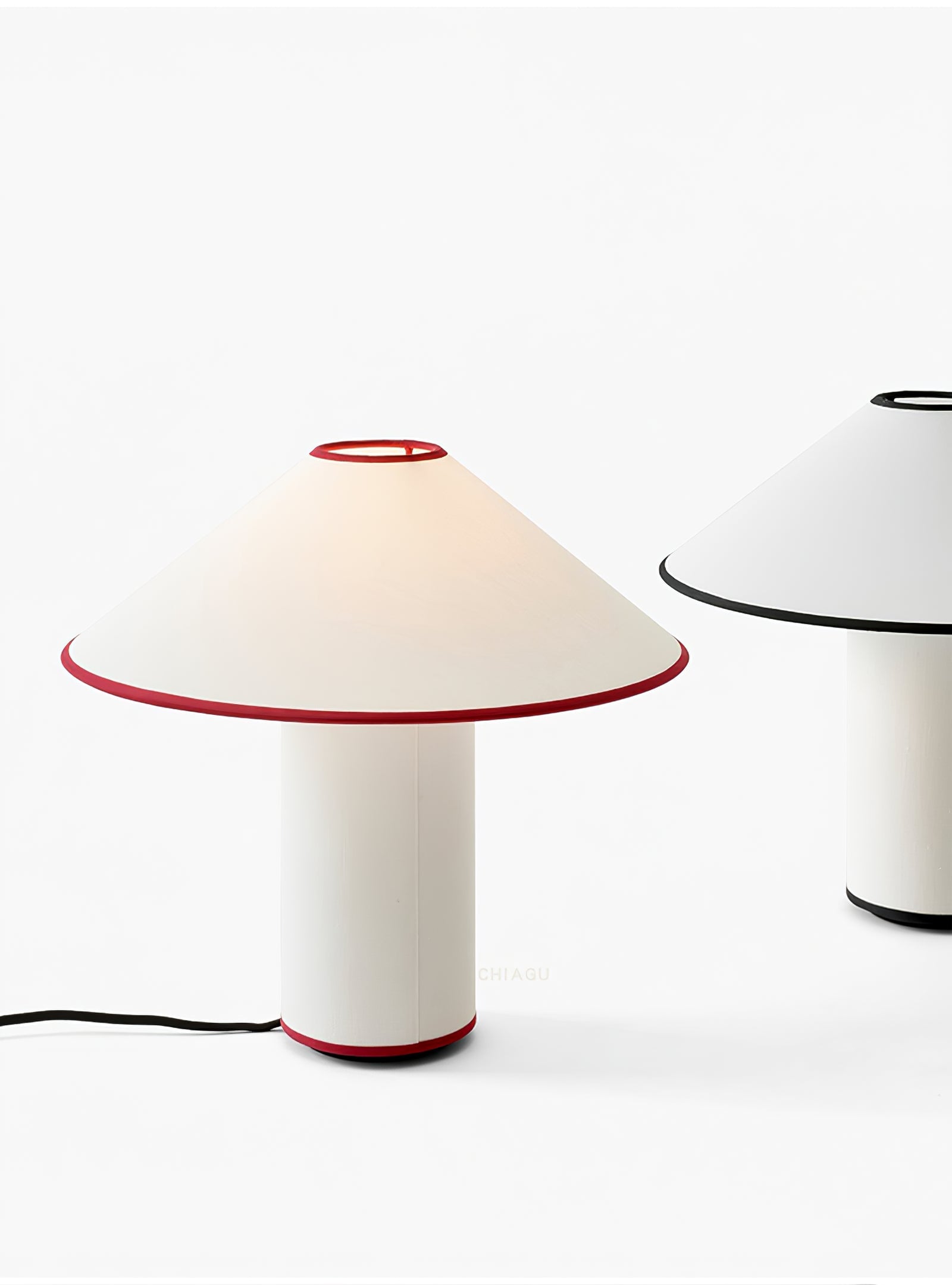 Red Trim Cone Shade Table Lamp - Cueteks