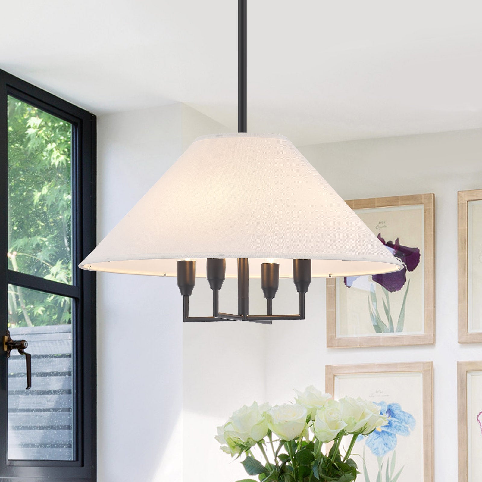 Modern Farmhouse Conical Fabric Chandelier - Cueteks