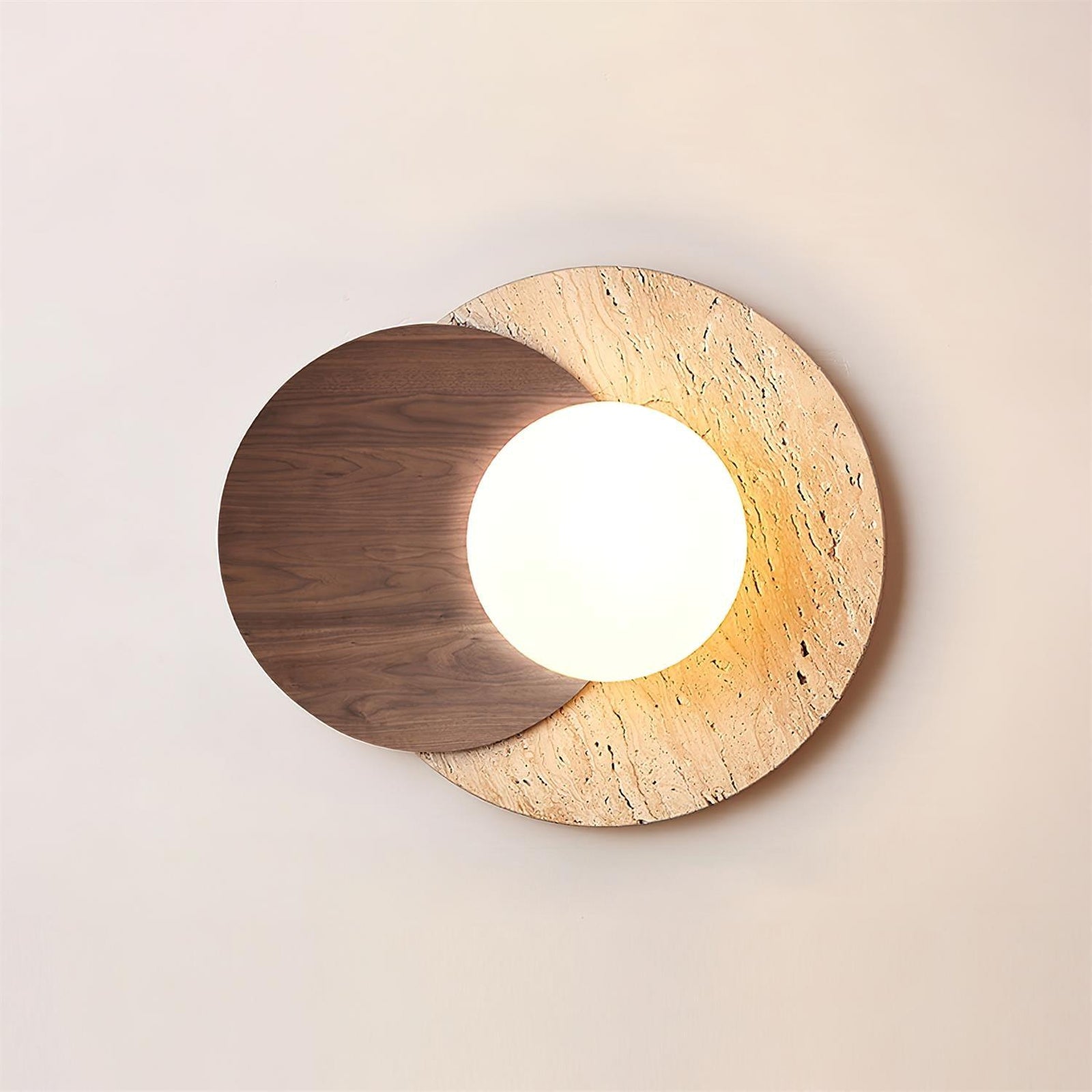 Partial Eclipse Wood & Stone Wall Light - Cueteks
