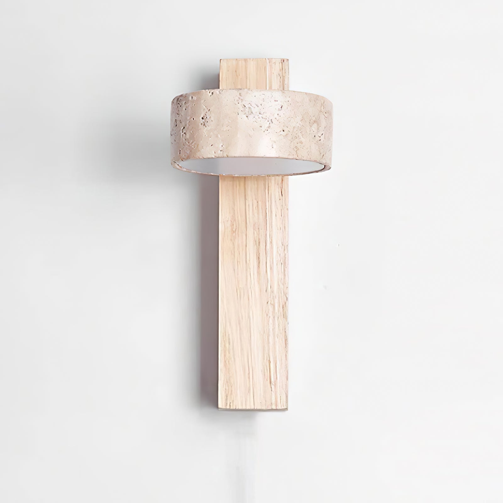 Original wood colour wall lamp with unlit cylindrical stone shade