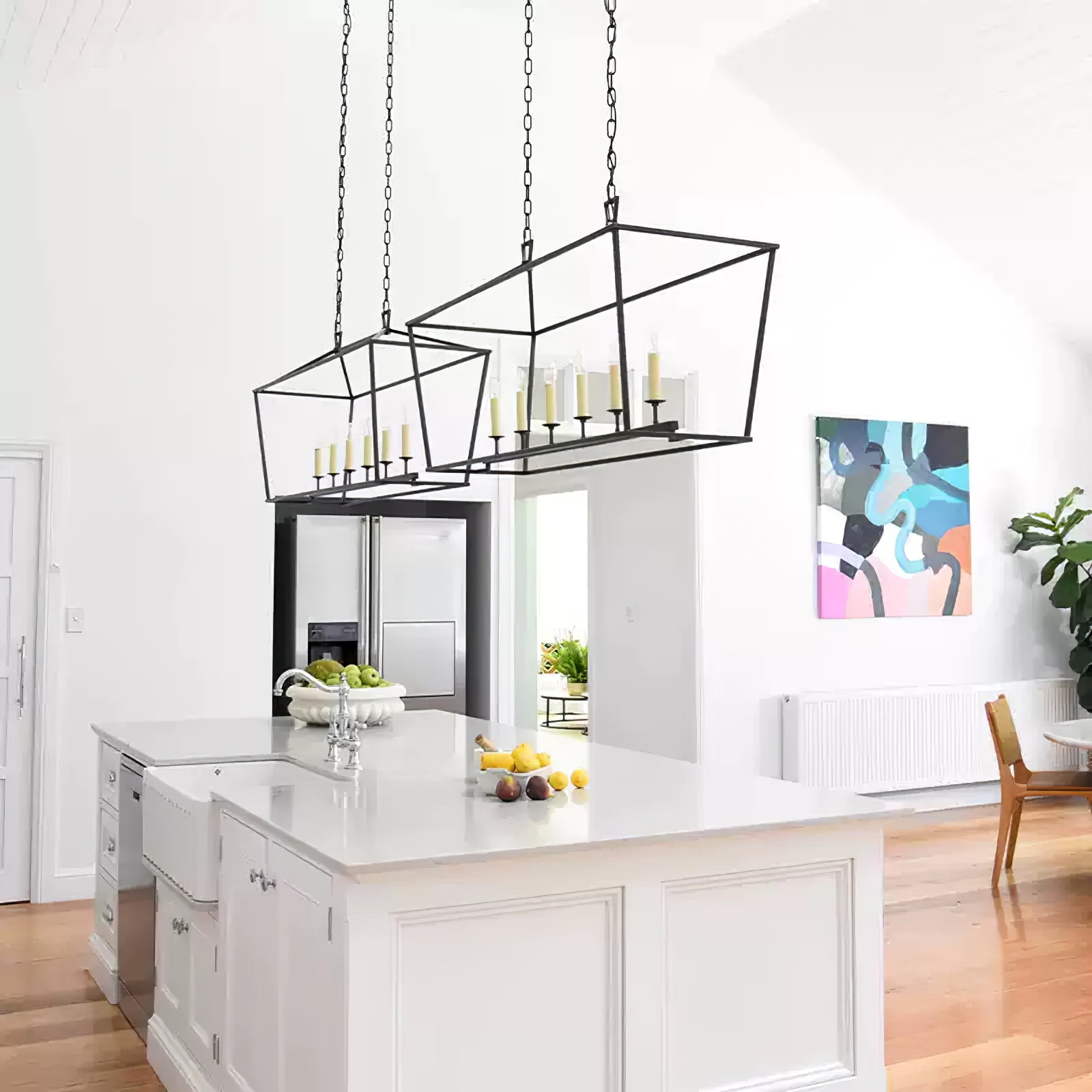 Gold Rectangular Lantern Linear Chandelier - Cueteks