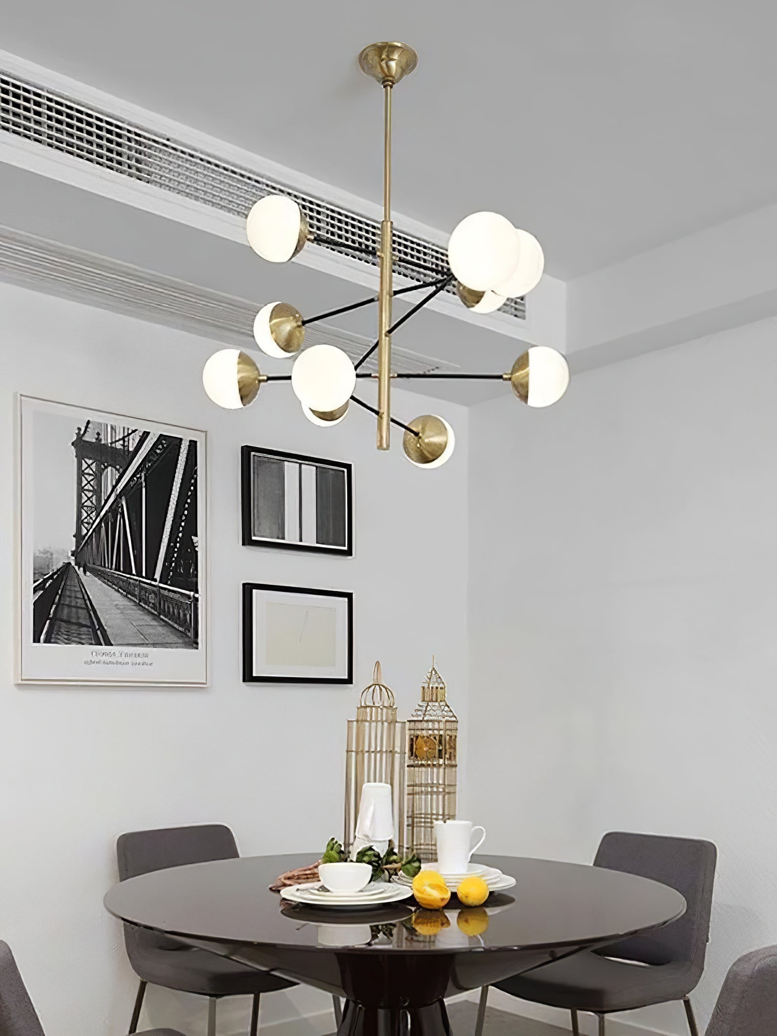 10-Globe Modern Brass Chandelier - Cueteks