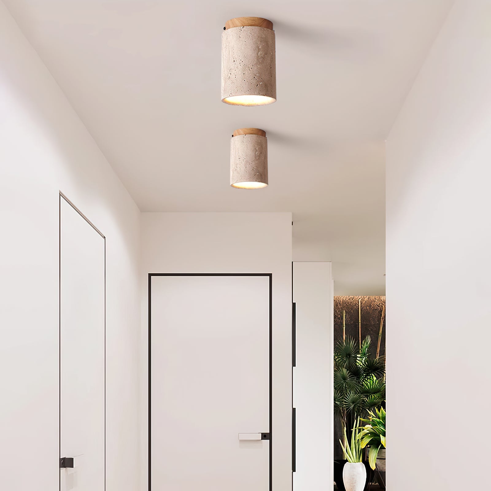 Wood and Stone Modern Flush Mount Light - Cueteks