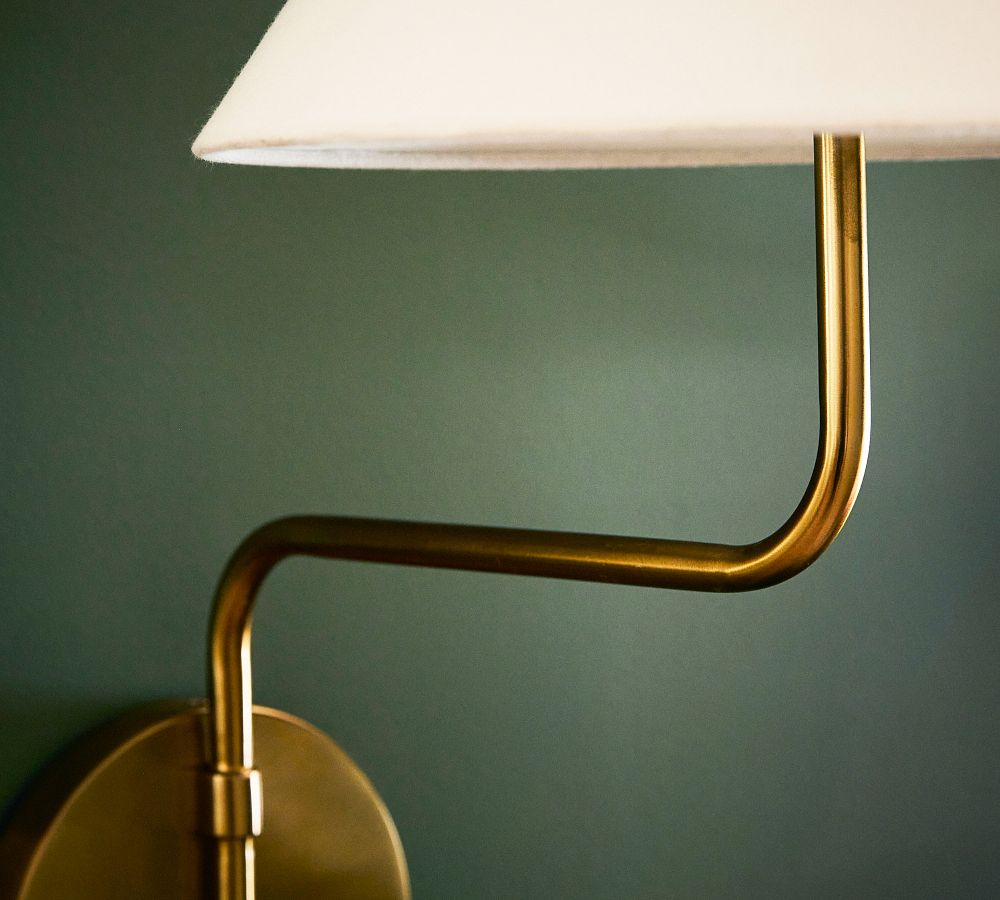 Fabric Lampshade Brass Curved Wall Lamp - Cueteks