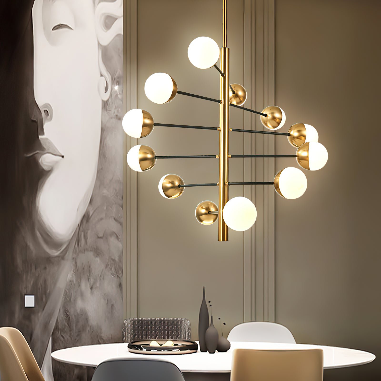 10-Globe Modern Brass Chandelier - Cueteks