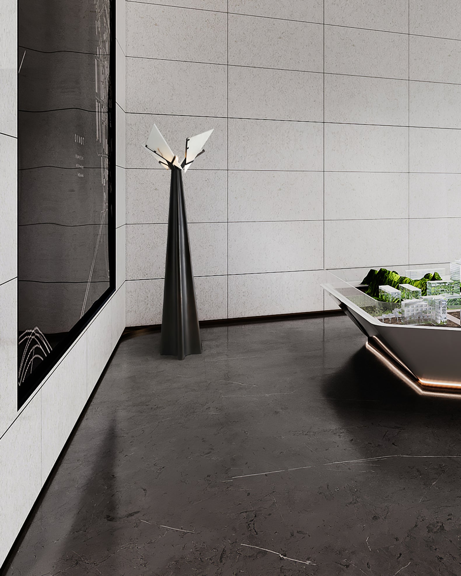 Abstract Black and Alabaster Floor Light - Cueteks
