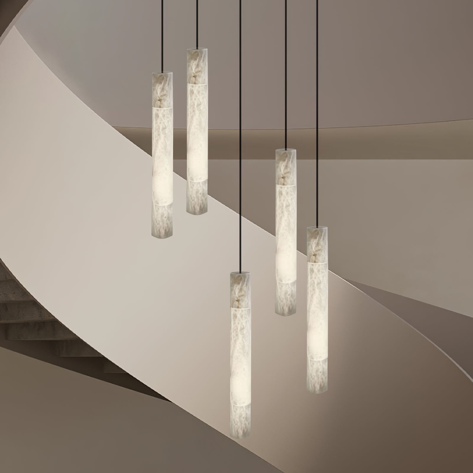 Slim Alabaster Cylinder Pendant Light - Cueteks