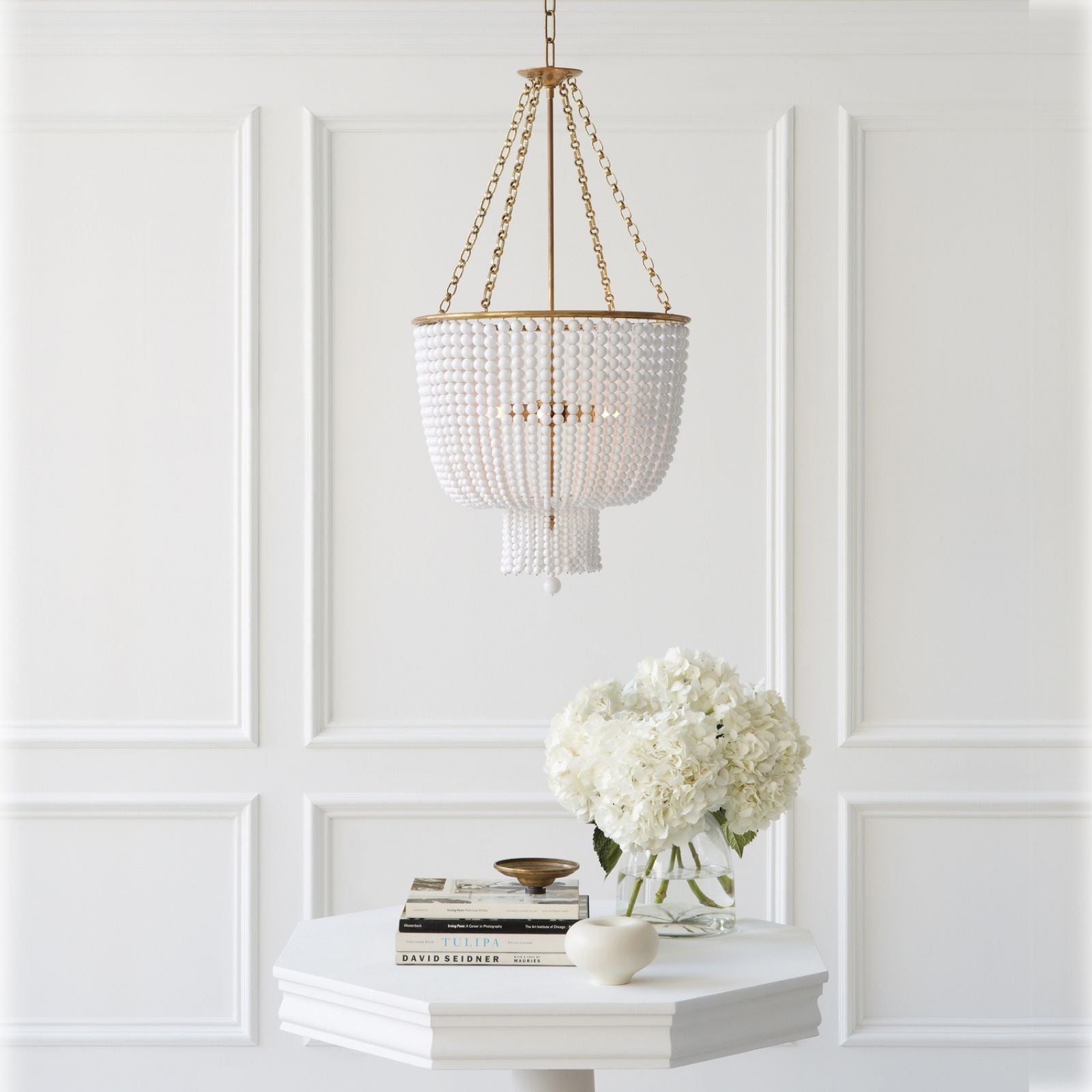White Beaded Jacqueline Chandelier - Cueteks
