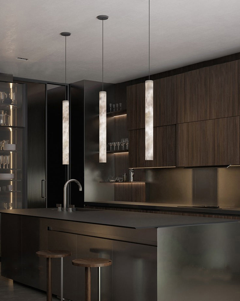 Slim Alabaster Cylinder Pendant Light - Cueteks