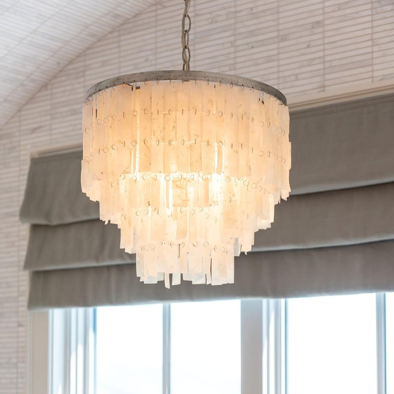 Tiered Capiz Skye Chandelier - Cueteks