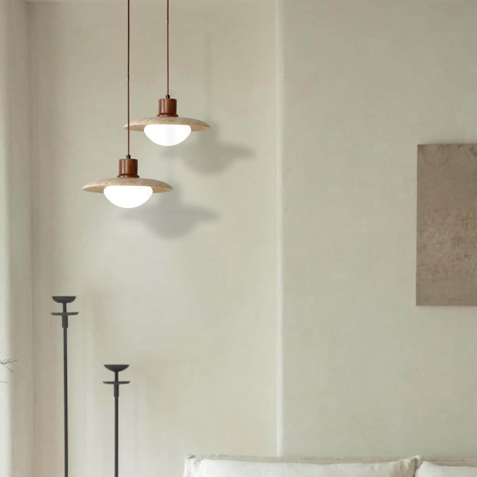 Japanese Modern Travertine Hanging Light - Cueteks