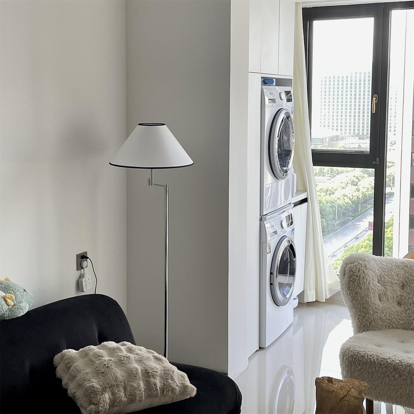 Contemporary Chrome Swing Arm Floor Lamp - Cueteks
