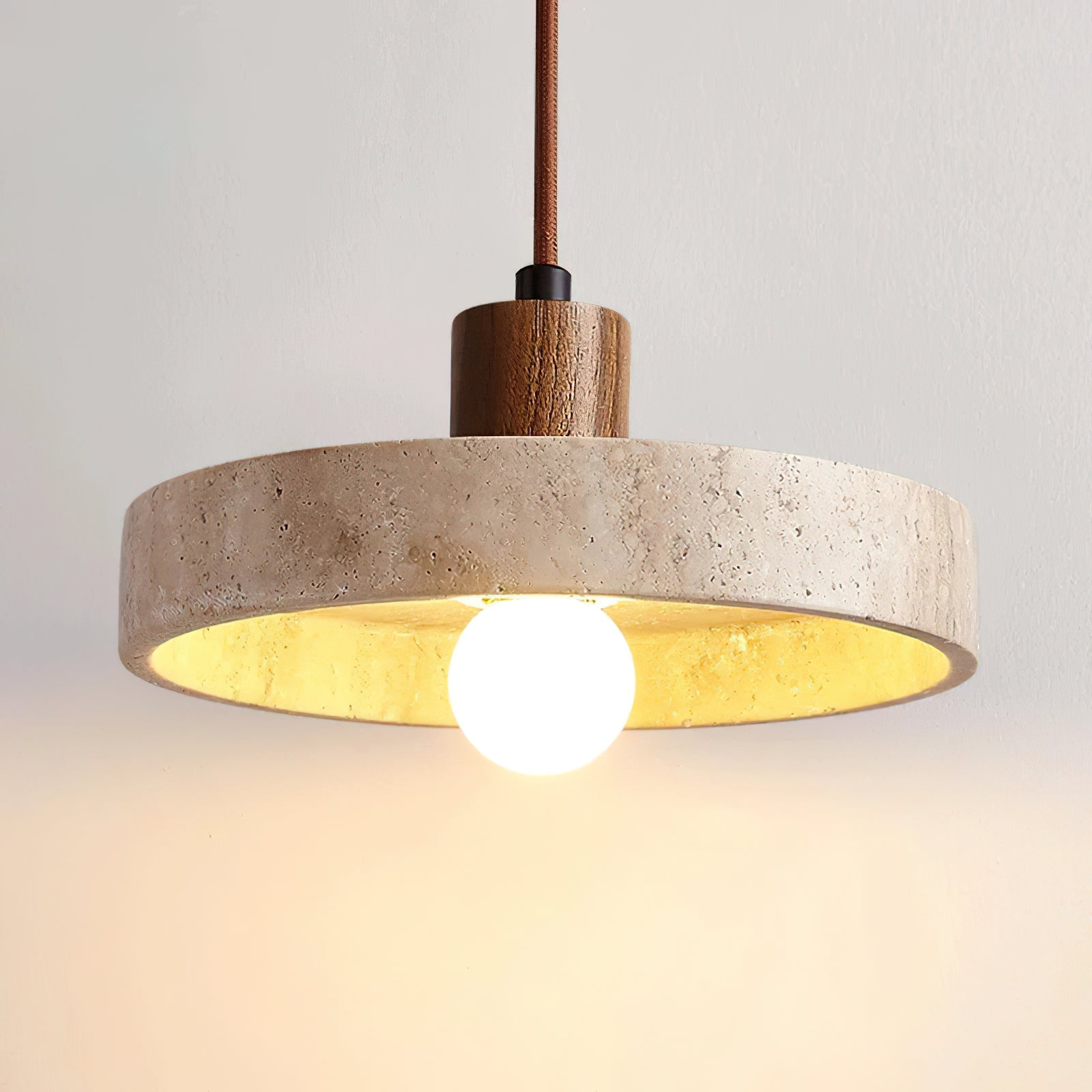 Natural Walnut Wood and Stone Pendant Lamp - Cueteks