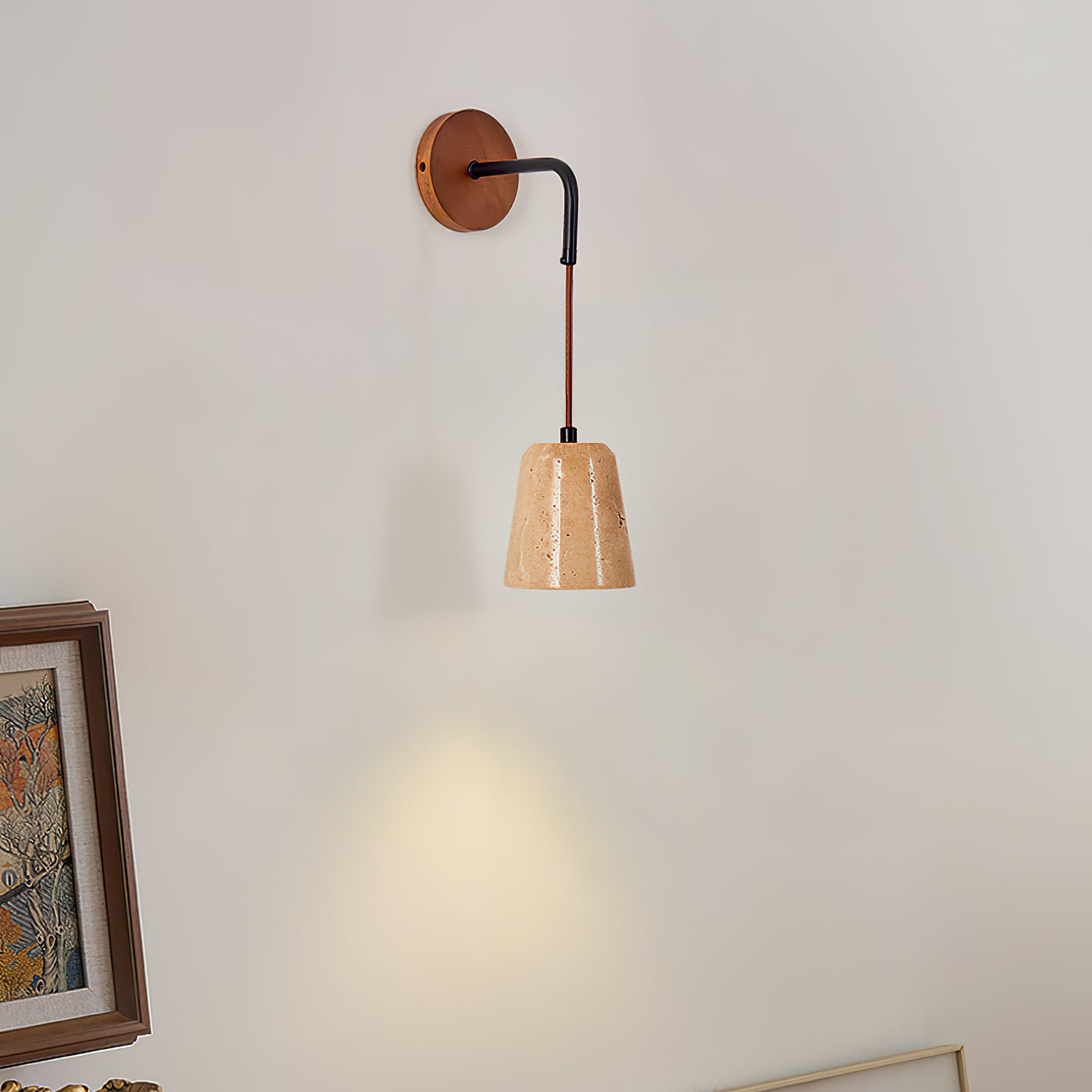 Yellow Travertine Disc Base Wall Lamp - Cueteks