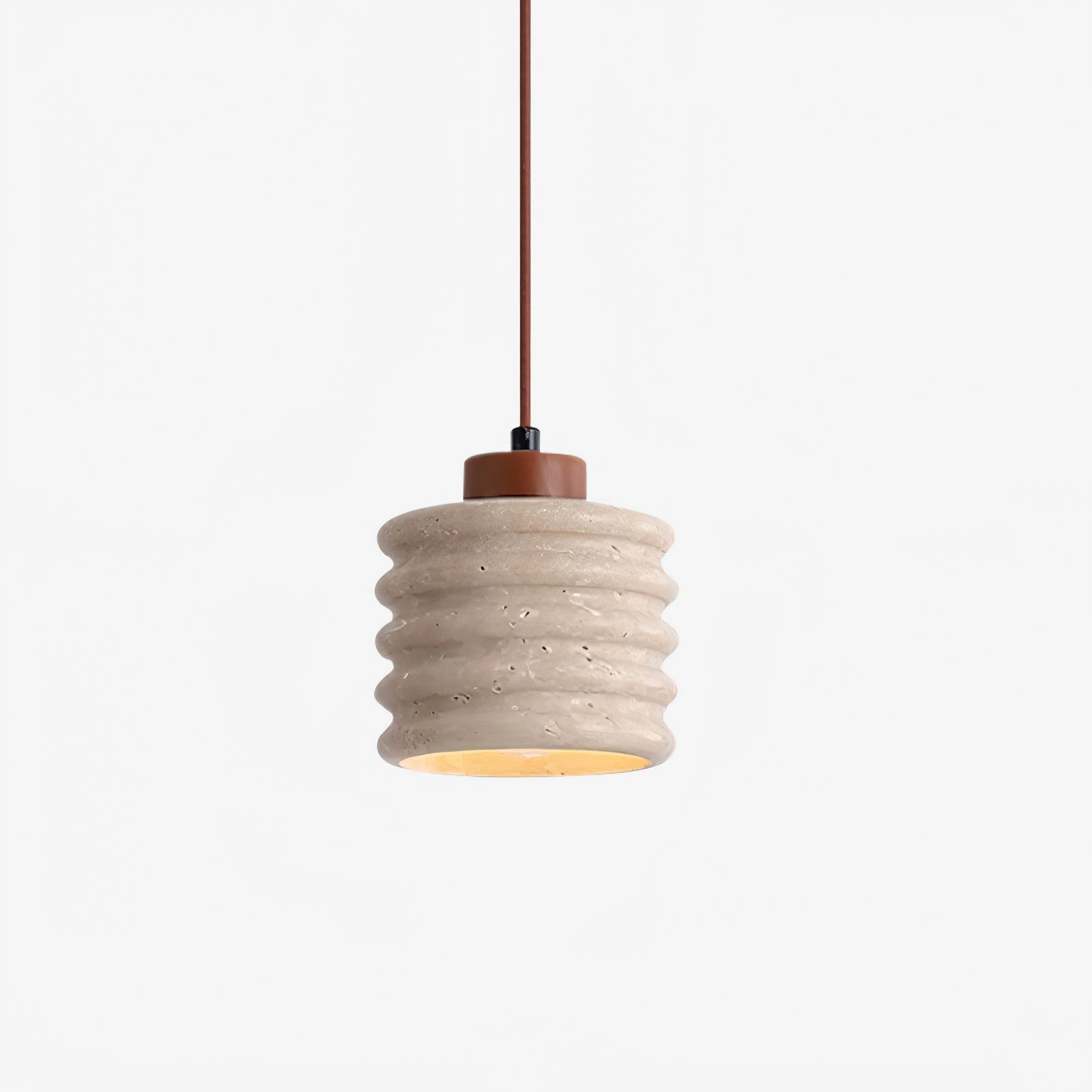 Rustic Travertine Cylinder Pendant with Wood Accent - Cueteks