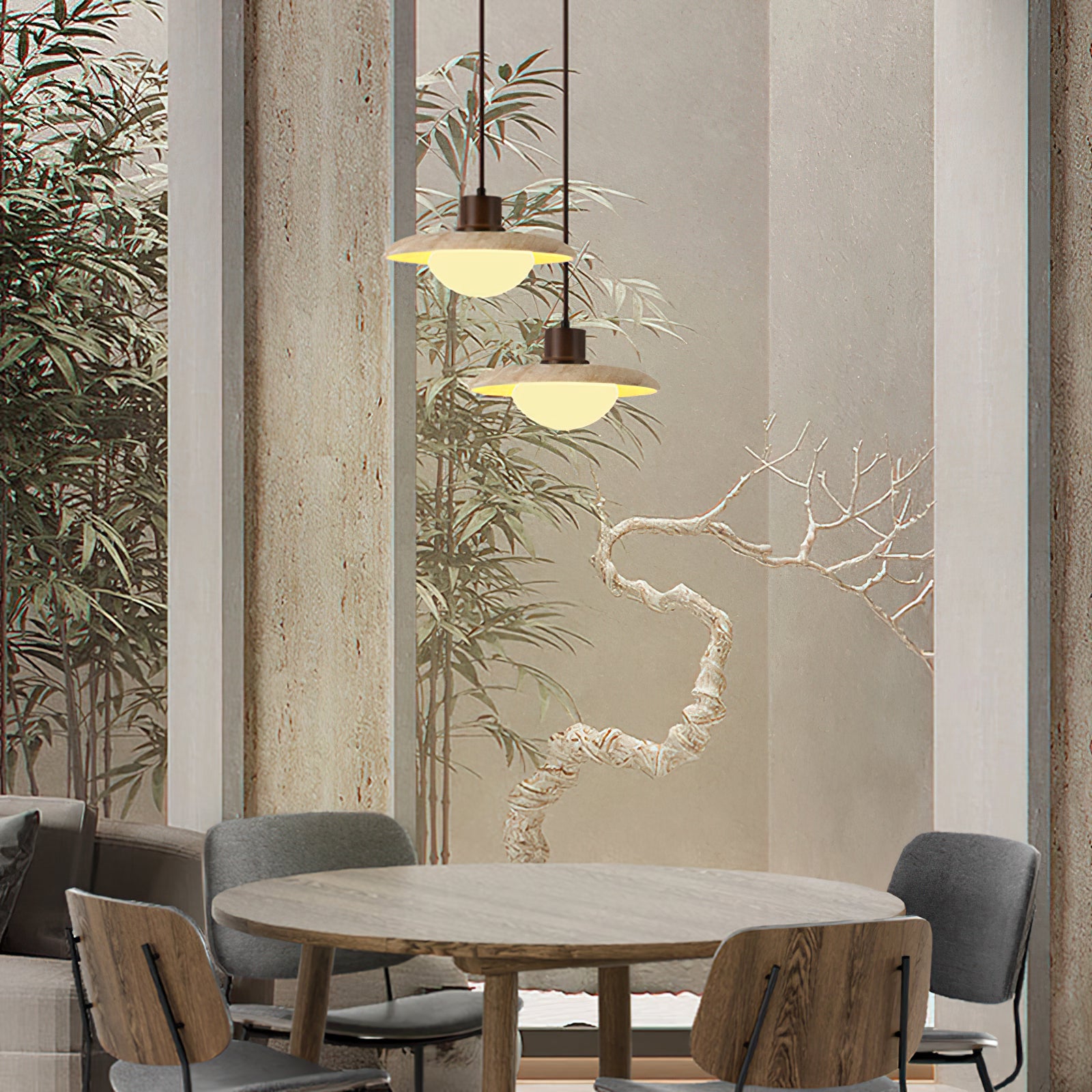 Japanese Modern Travertine Hanging Light - Cueteks