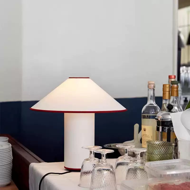Red Trim Cone Shade Table Lamp - Cueteks