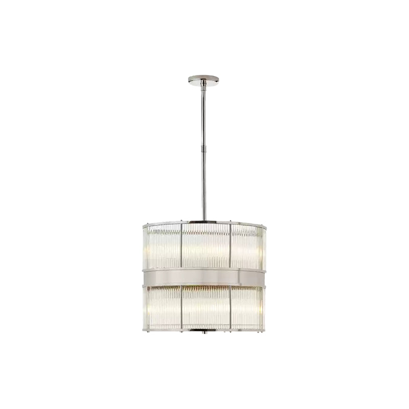 Allen 45.7 cm wide glass-rod drum in Polished Nickel, with a silver-tone band and rigid hanging stem