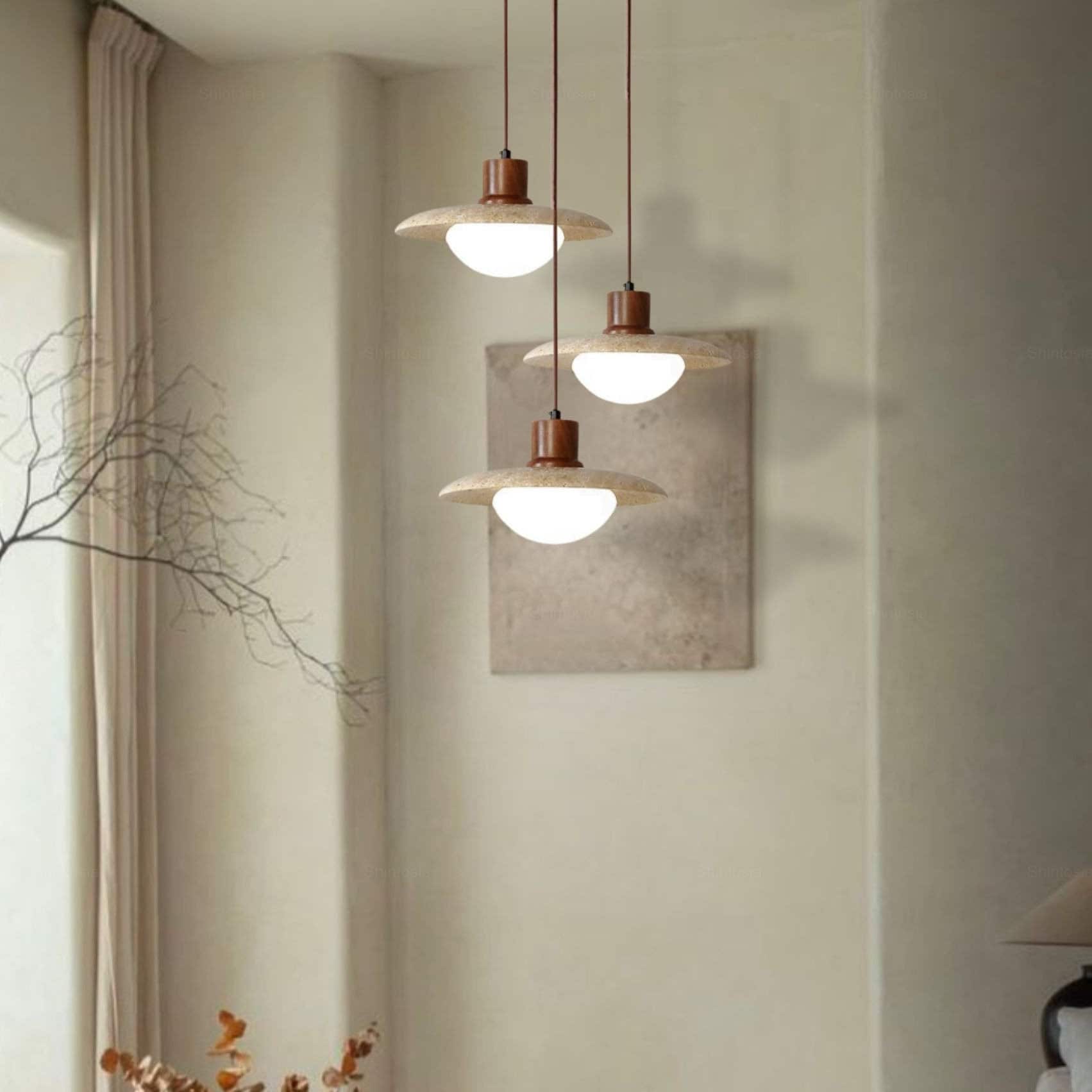 Japanese Modern Travertine Hanging Light - Cueteks