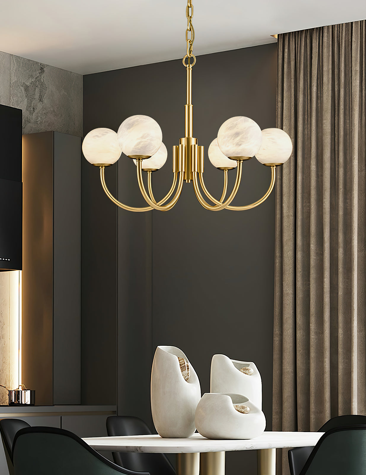 Aurelian Alabaster Globe Chandelier - Cueteks