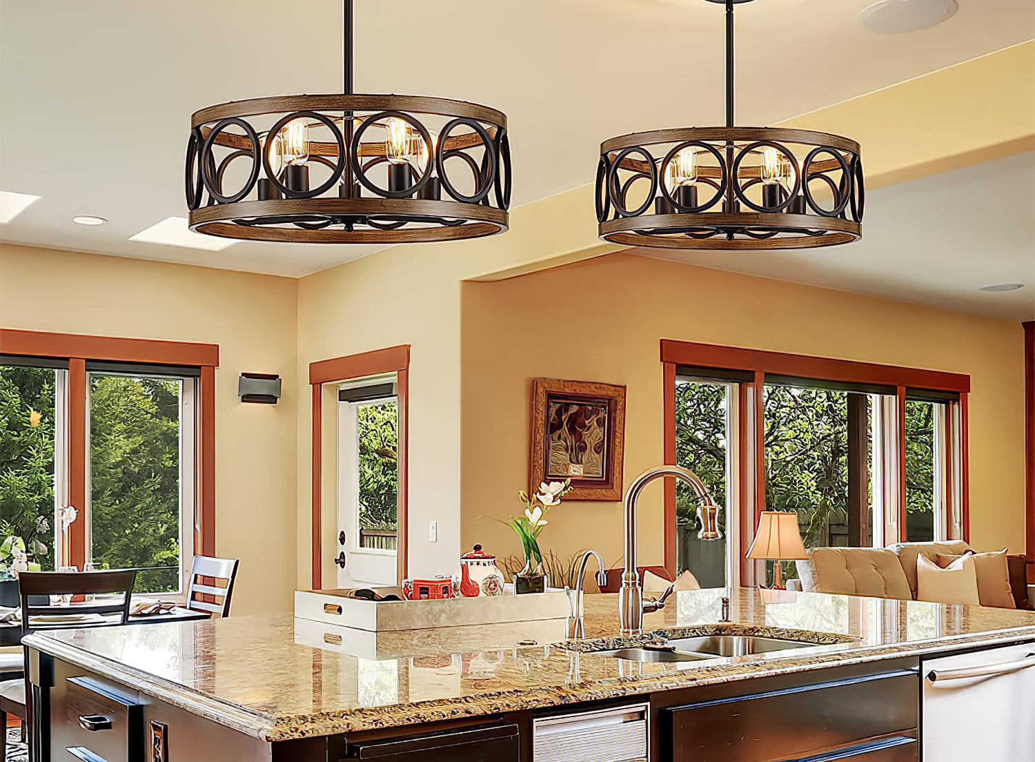 Franklin Bronze Vintage Wood Drum Chandelier - Cueteks