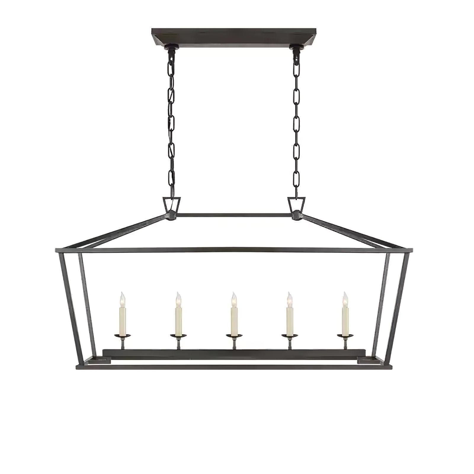Gold Rectangular Lantern Linear Chandelier - Cueteks