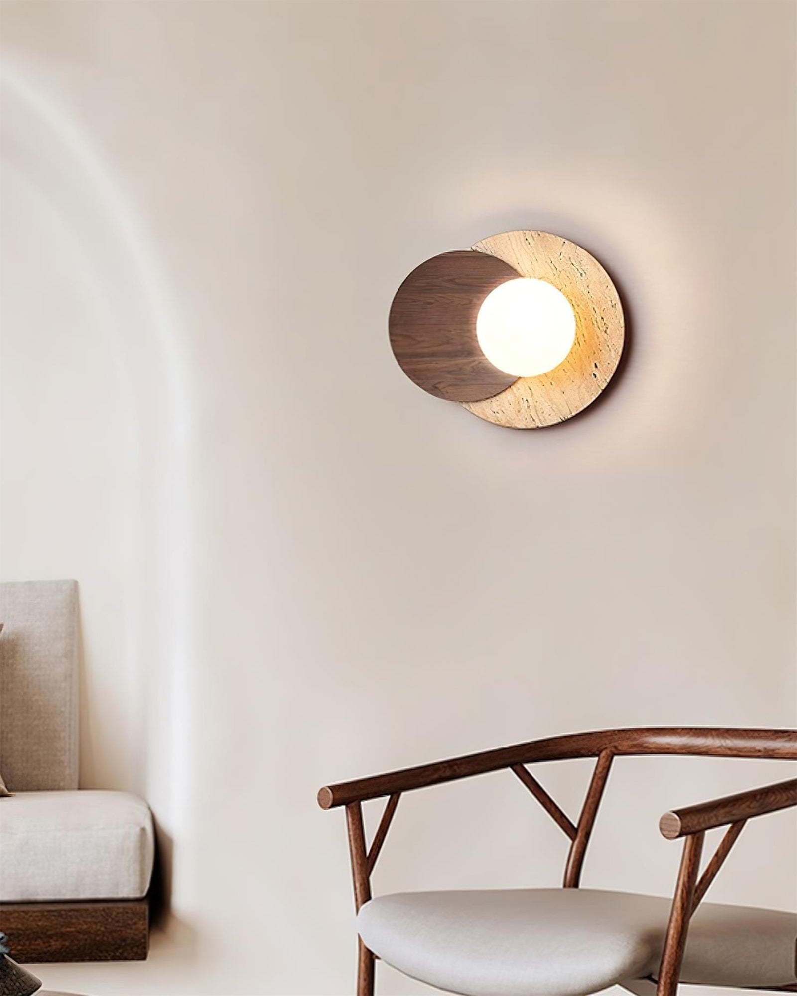 Partial Eclipse Wood & Stone Wall Light - Cueteks