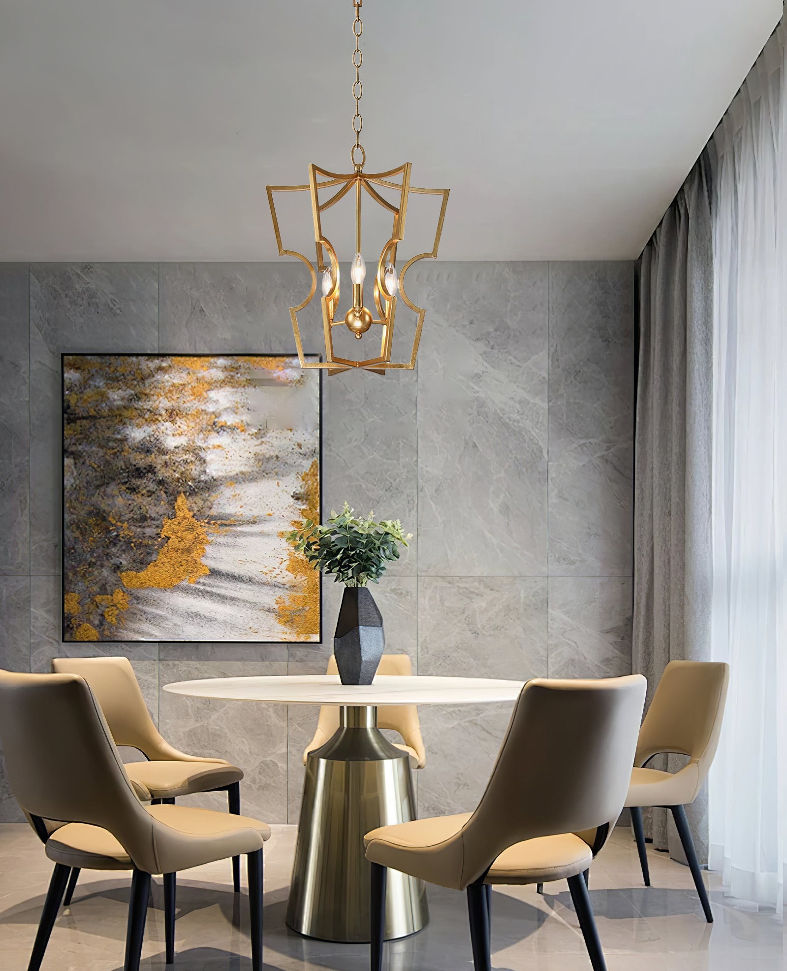 Rustic gold lantern chandelier - Cueteks